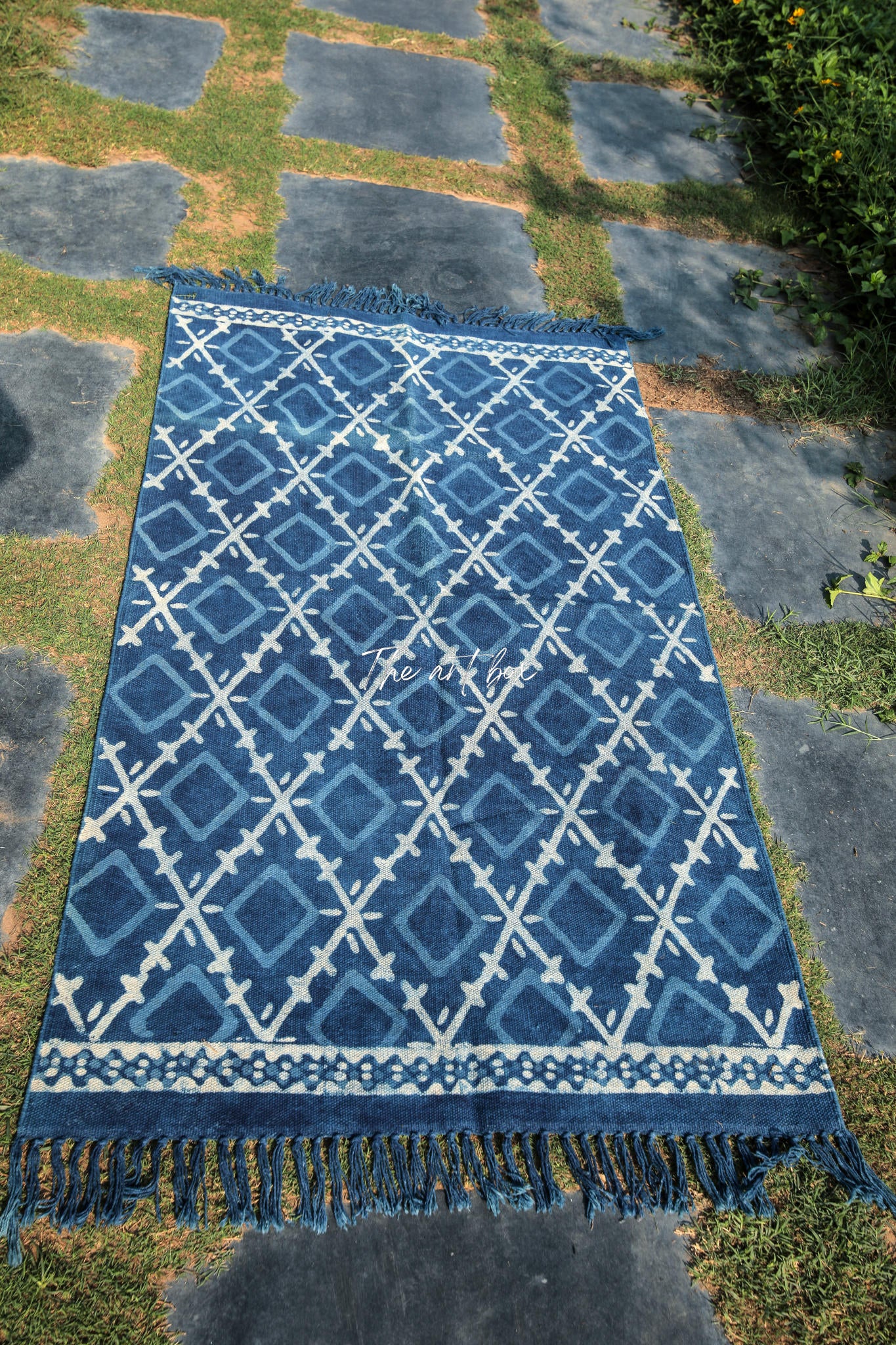 Indigo Blue Dabu Block Print Cotton Rectangle Rugs