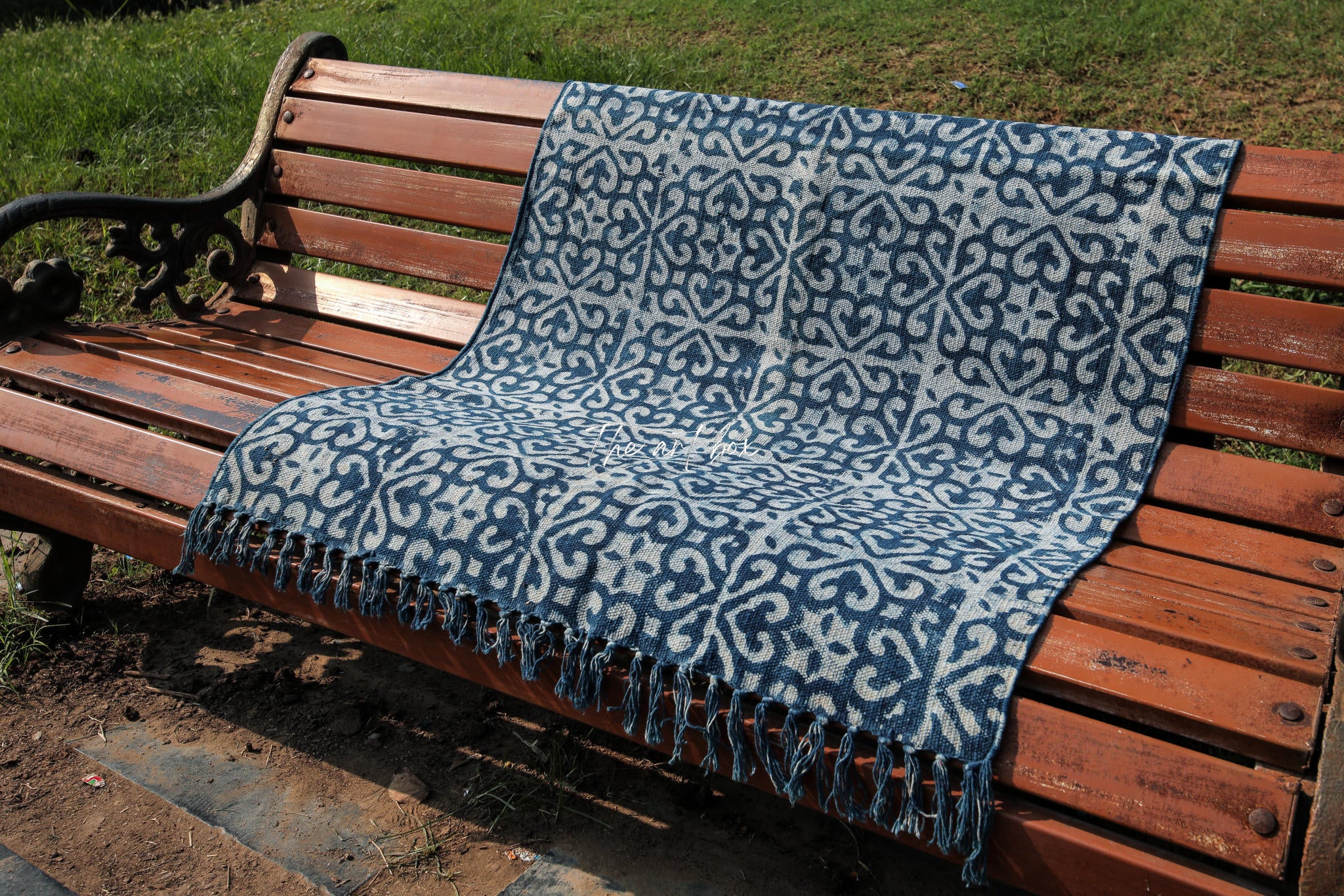 Indigo Blue Dabu Block Print Cotton Rectangle Rugs