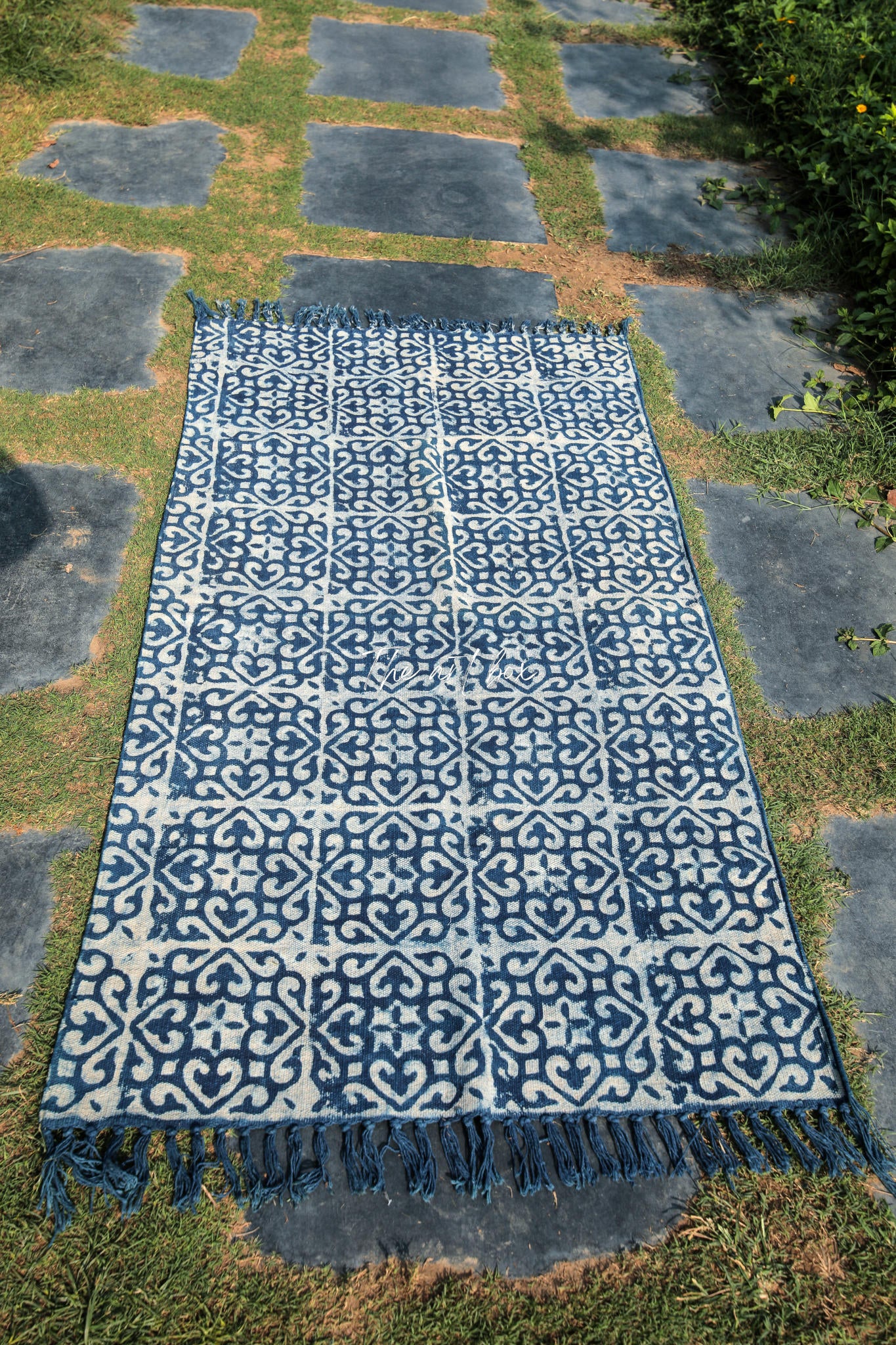 Indigo Blue Dabu Block Print Cotton Rectangle Rugs