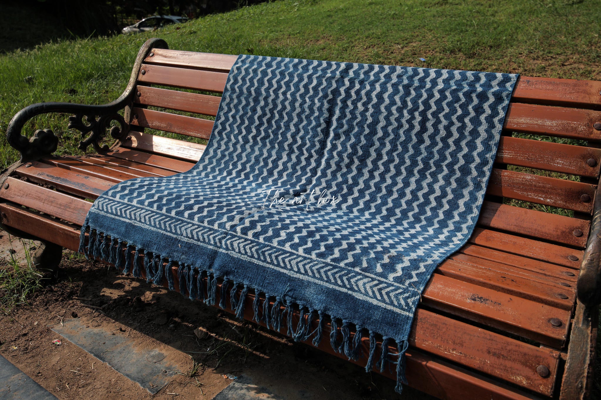 Indigo Blue Dabu Block Print Cotton Rectangle Rugs