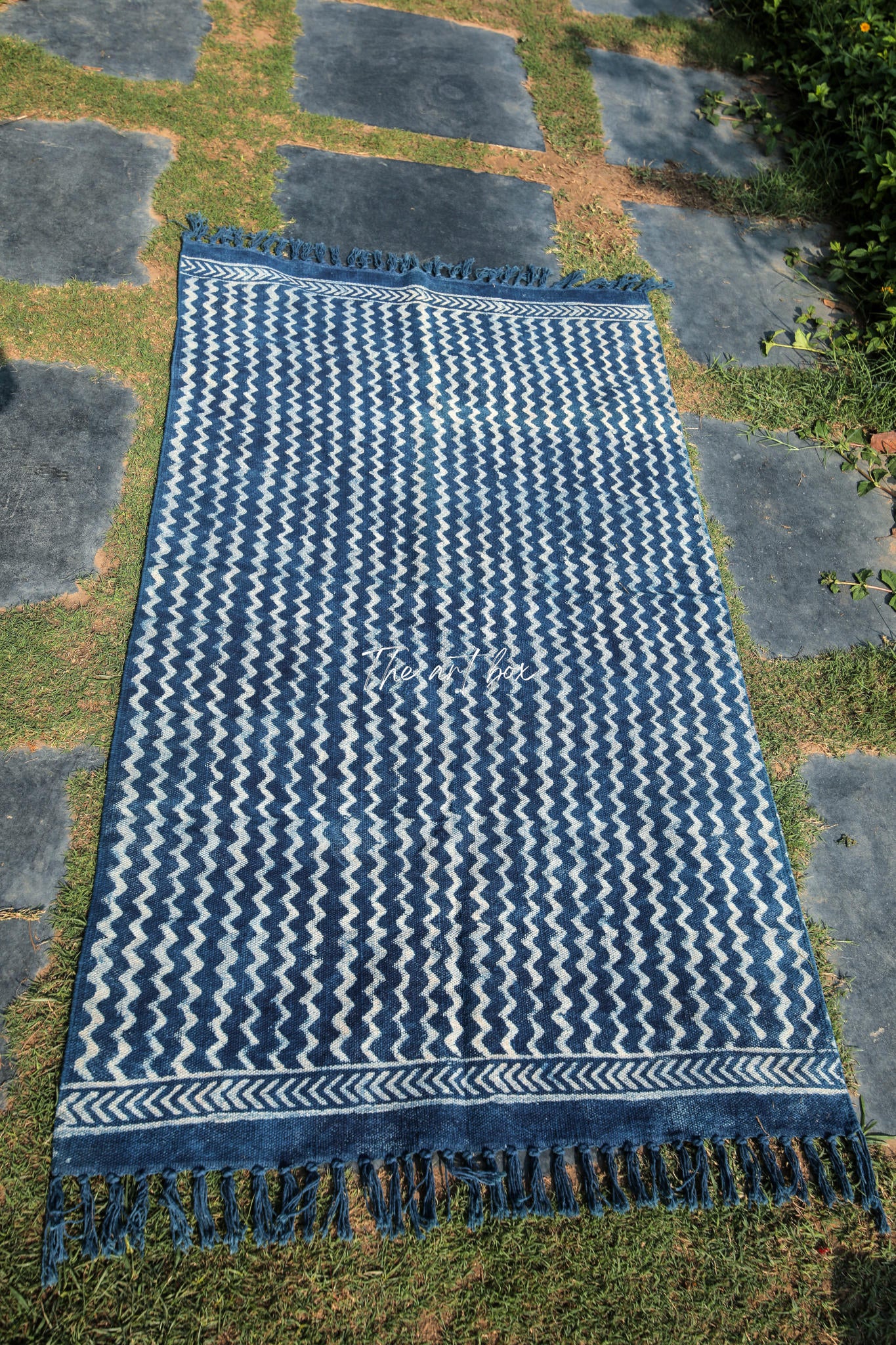 Indigo Blue Dabu Block Print Cotton Rectangle Rugs