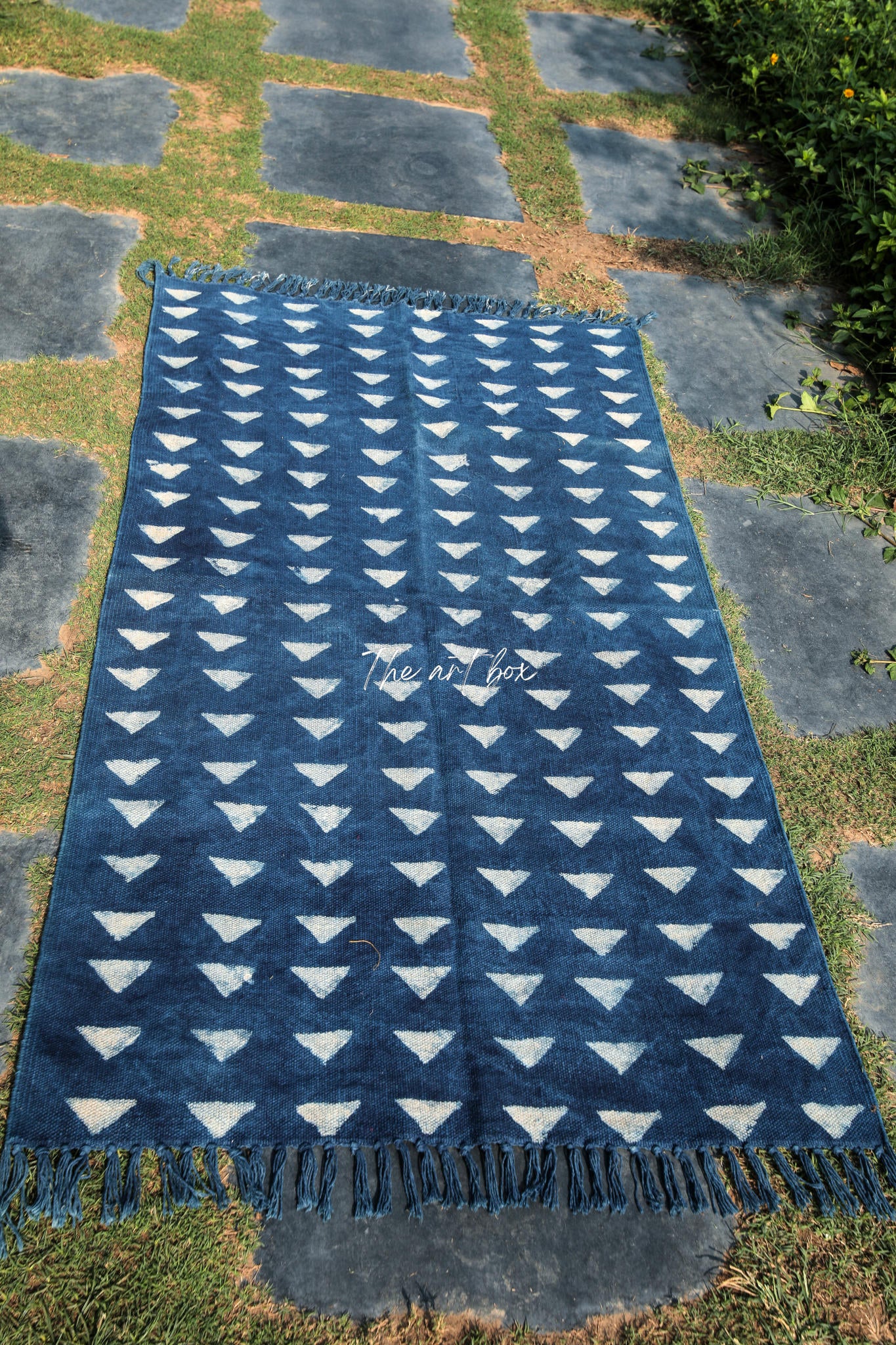 Indigo Blue Dabu Block Print Cotton Rectangle Rugs