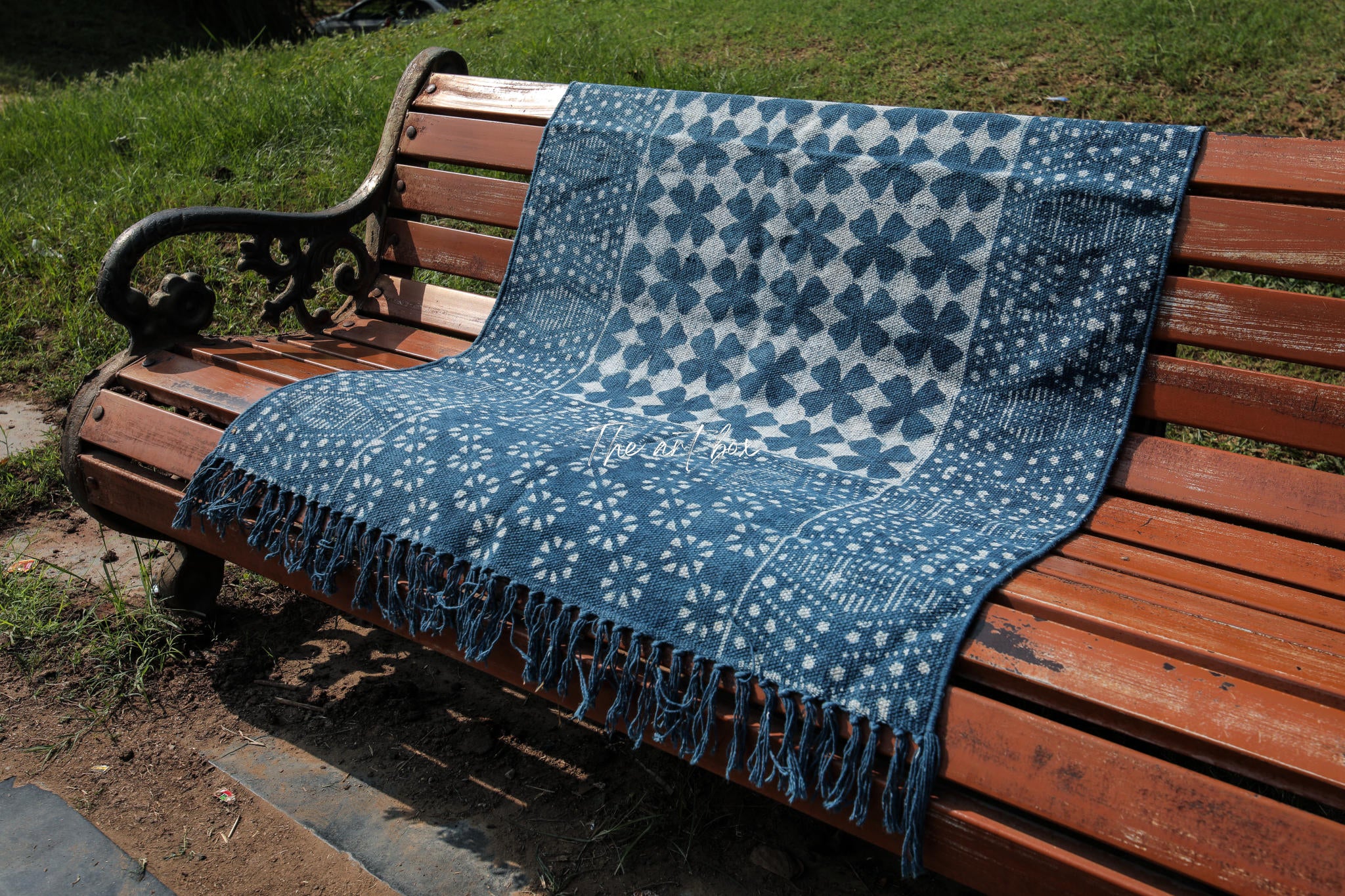 Indigo Blue Dabu Block Print Cotton Rectangle Rugs