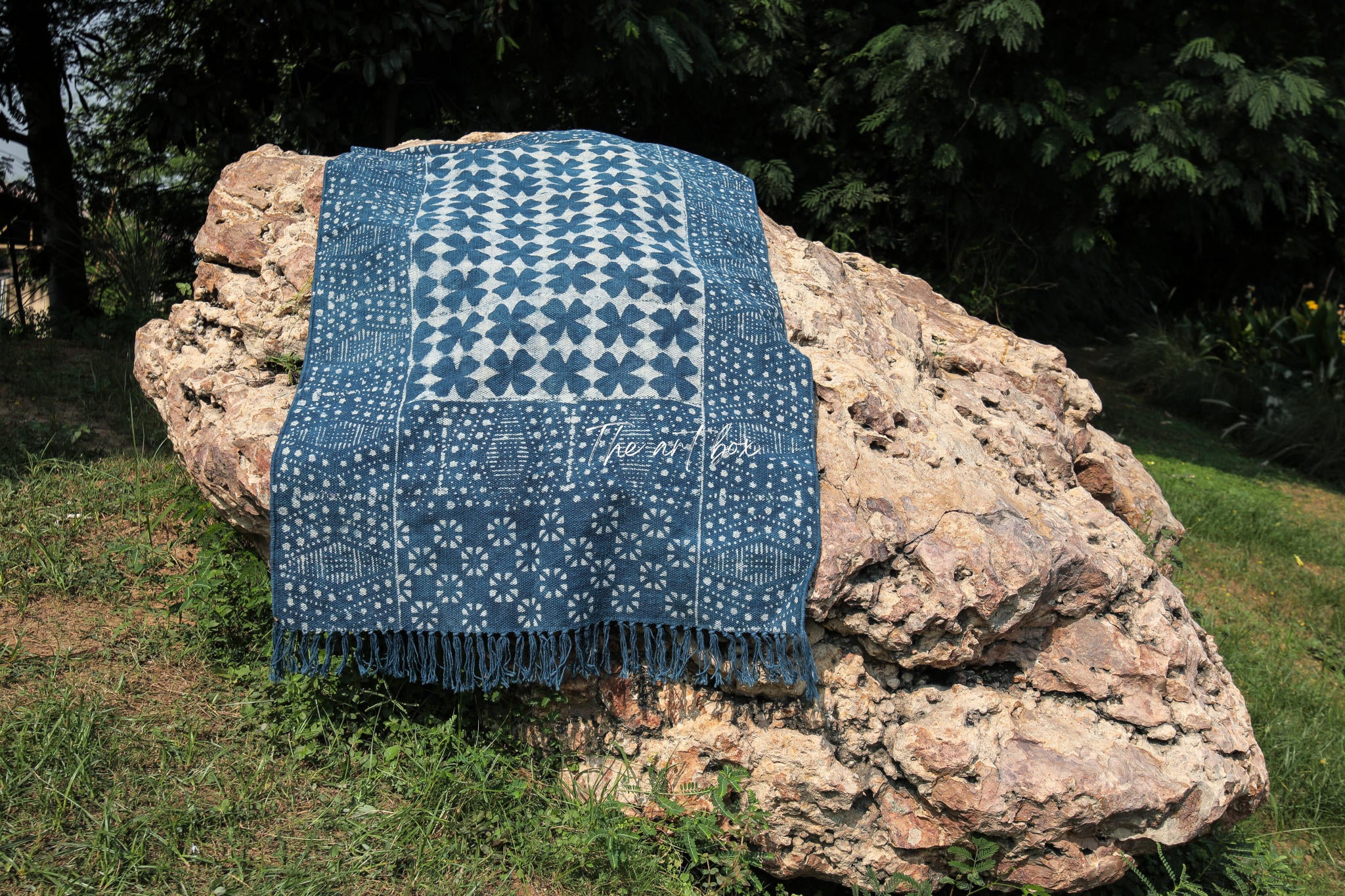 Indigo Blue Dabu Block Print Cotton Rectangle Rugs