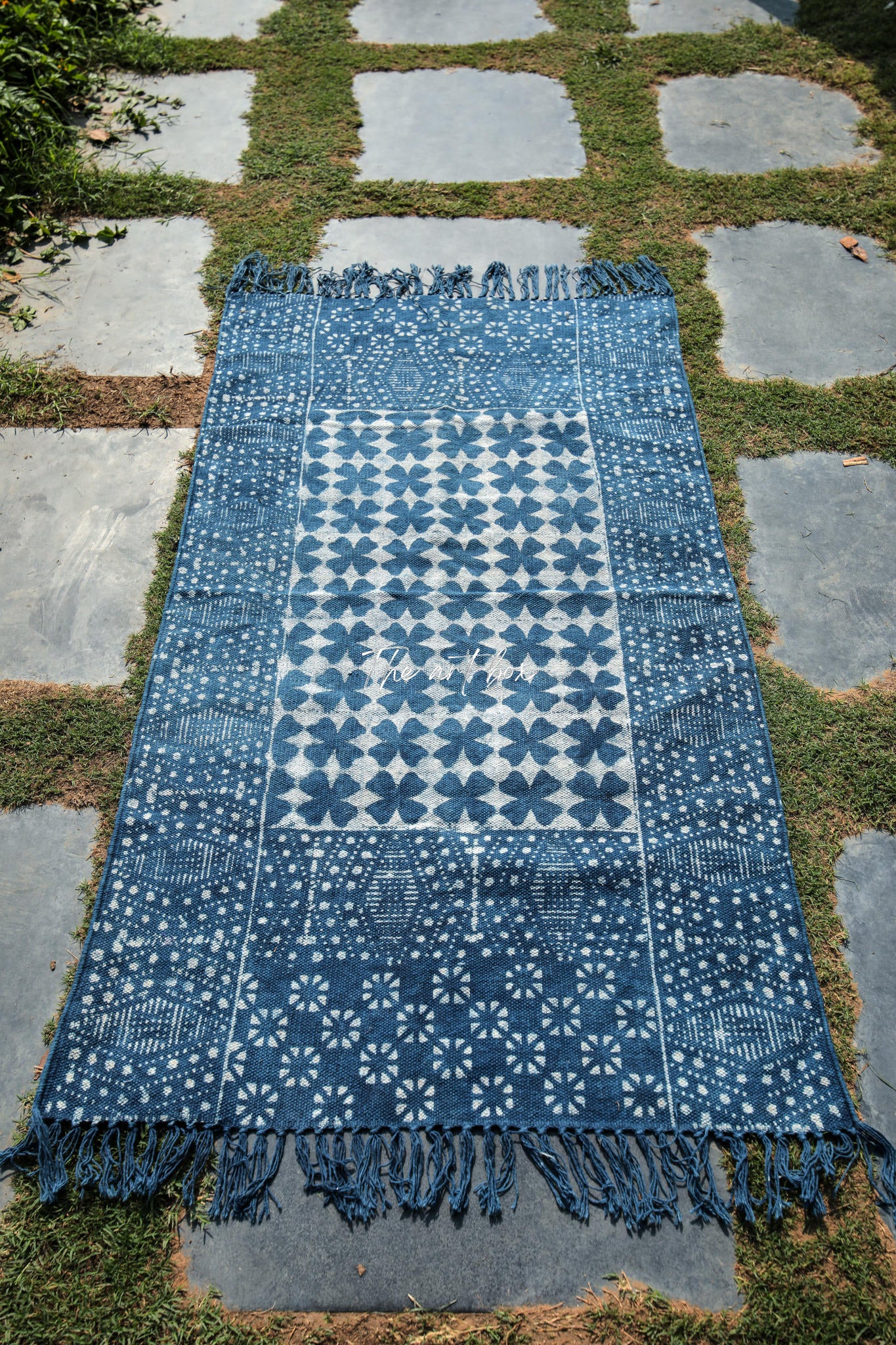 Indigo Blue Dabu Block Print Cotton Rectangle Rugs