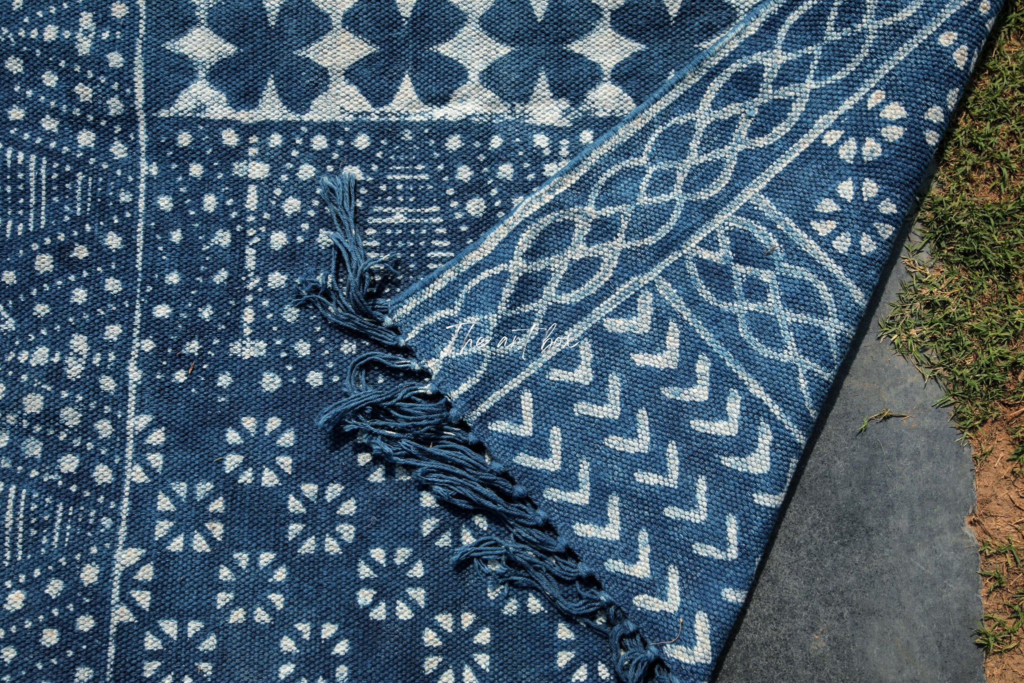 Indigo Blue Dabu Block Print Cotton Rectangle Rugs