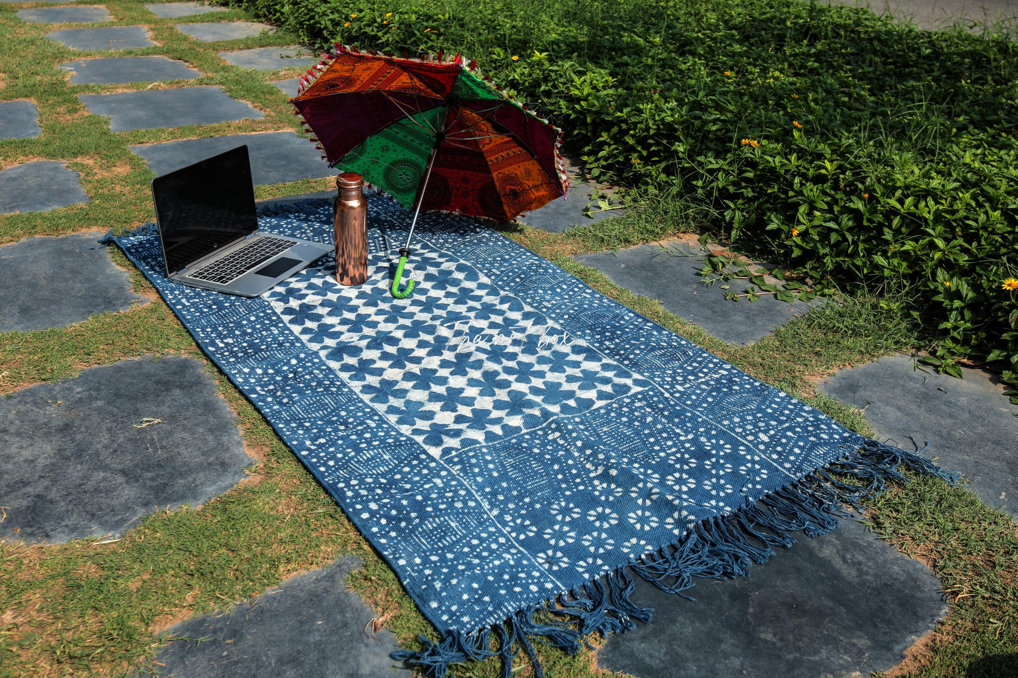 Indigo Blue Dabu Block Print Cotton Rectangle Rugs