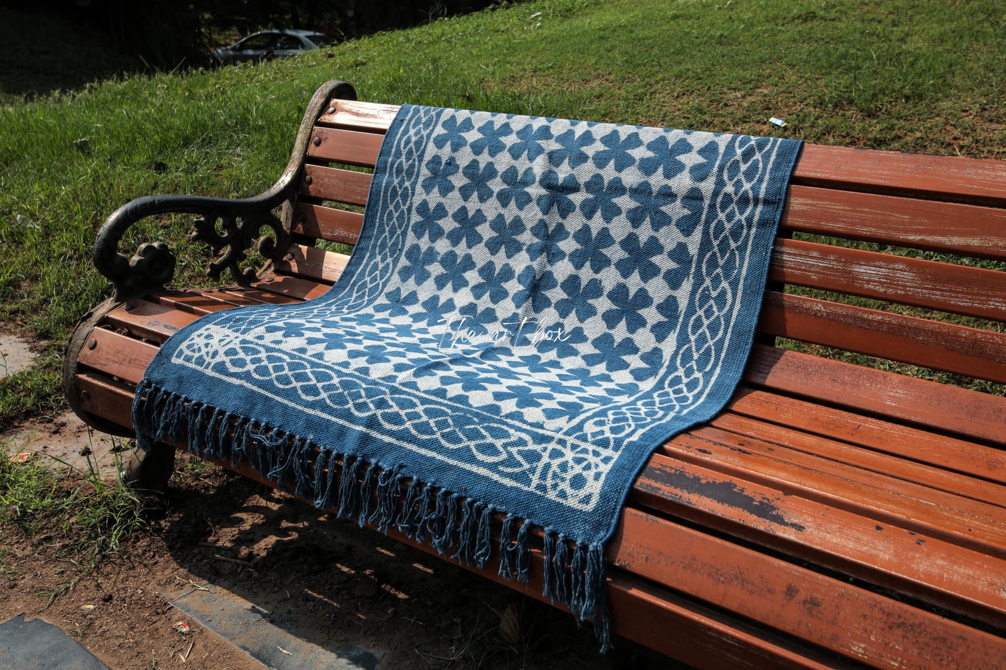 Indigo Blue Dabu Block Print Cotton Rectangle Rugs