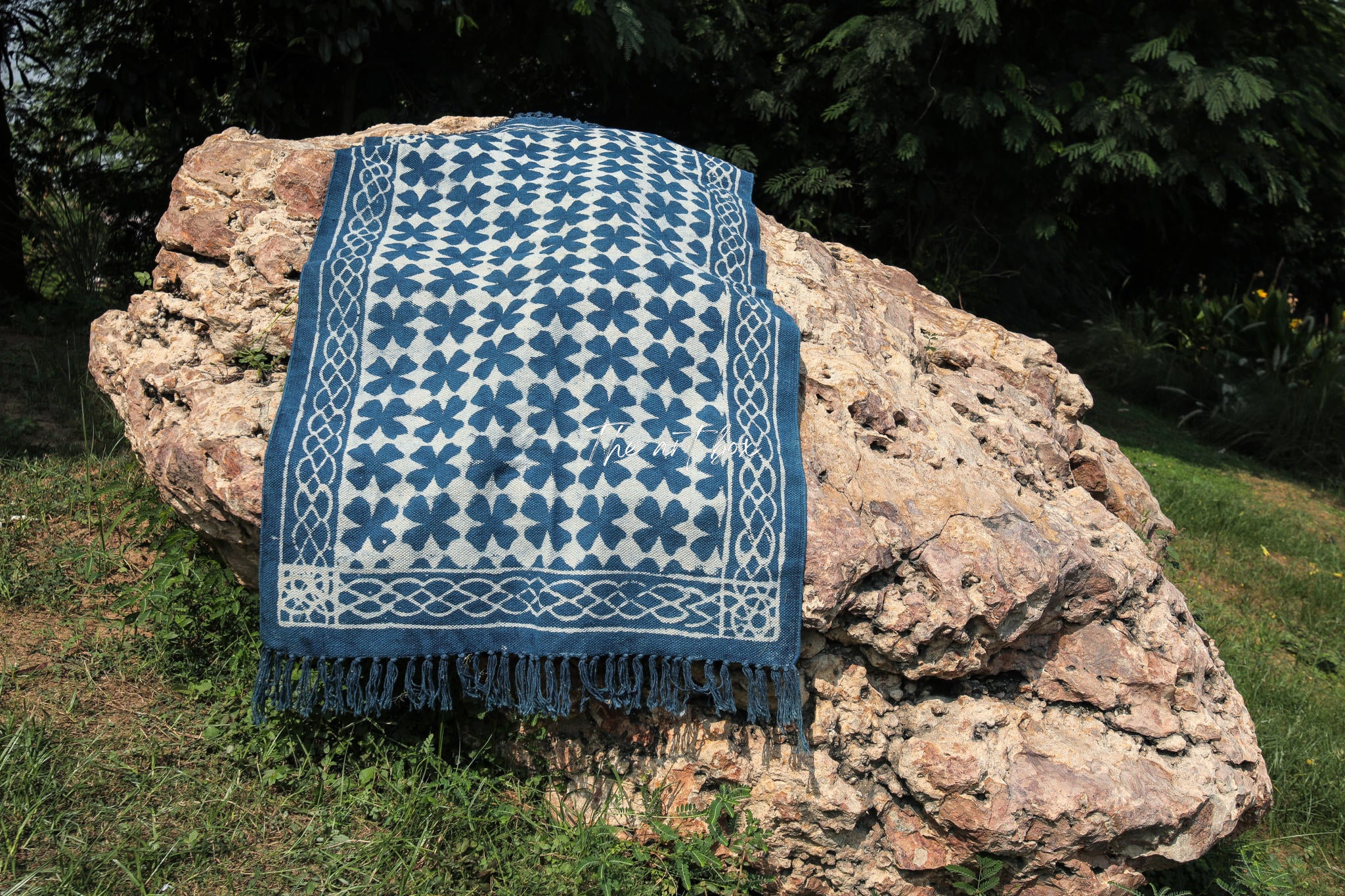 Indigo Blue Hand Block Print Cotton Rectangle Rugs