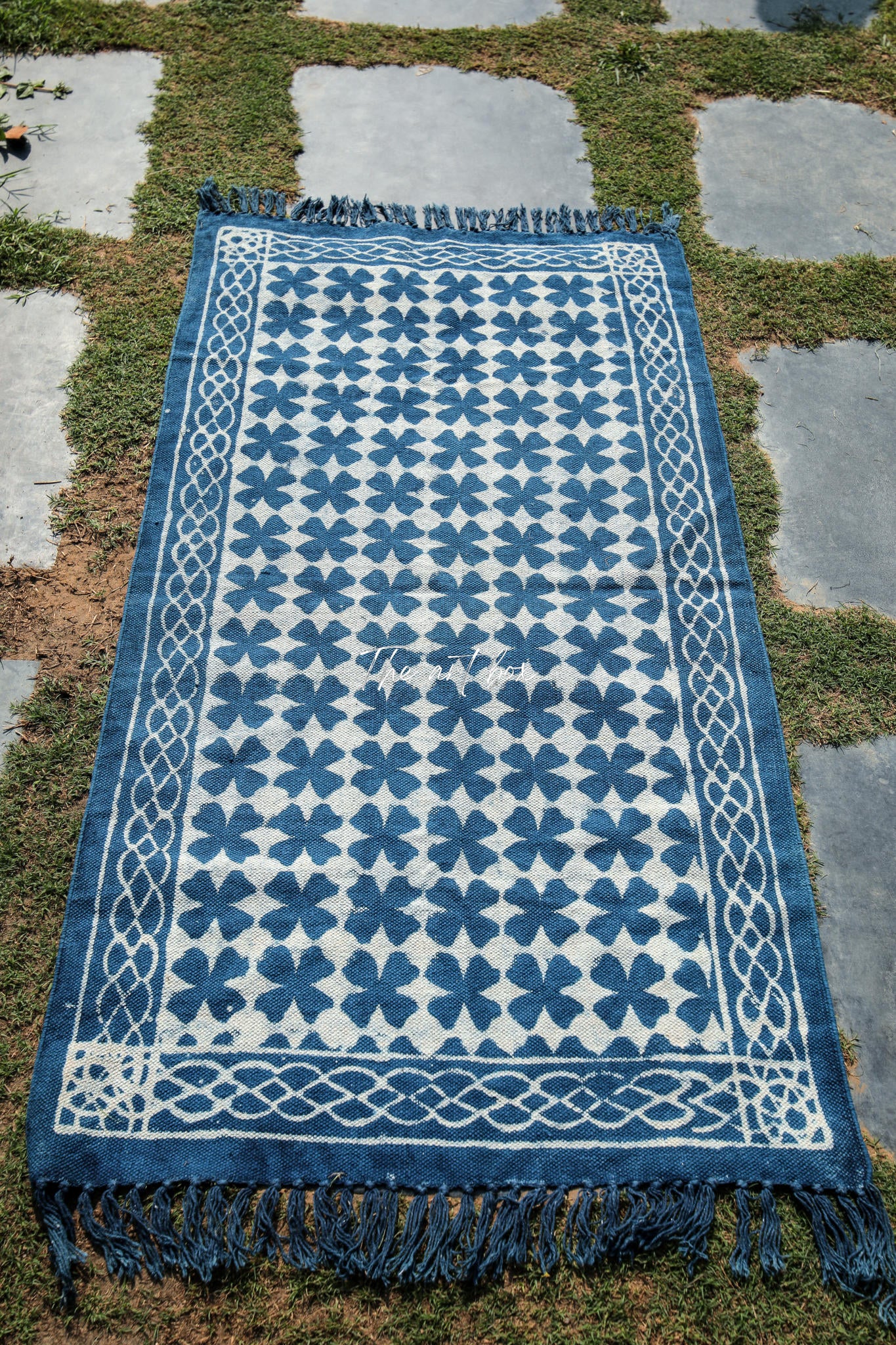 Indigo Blue Dabu Block Print Cotton Rectangle Rugs