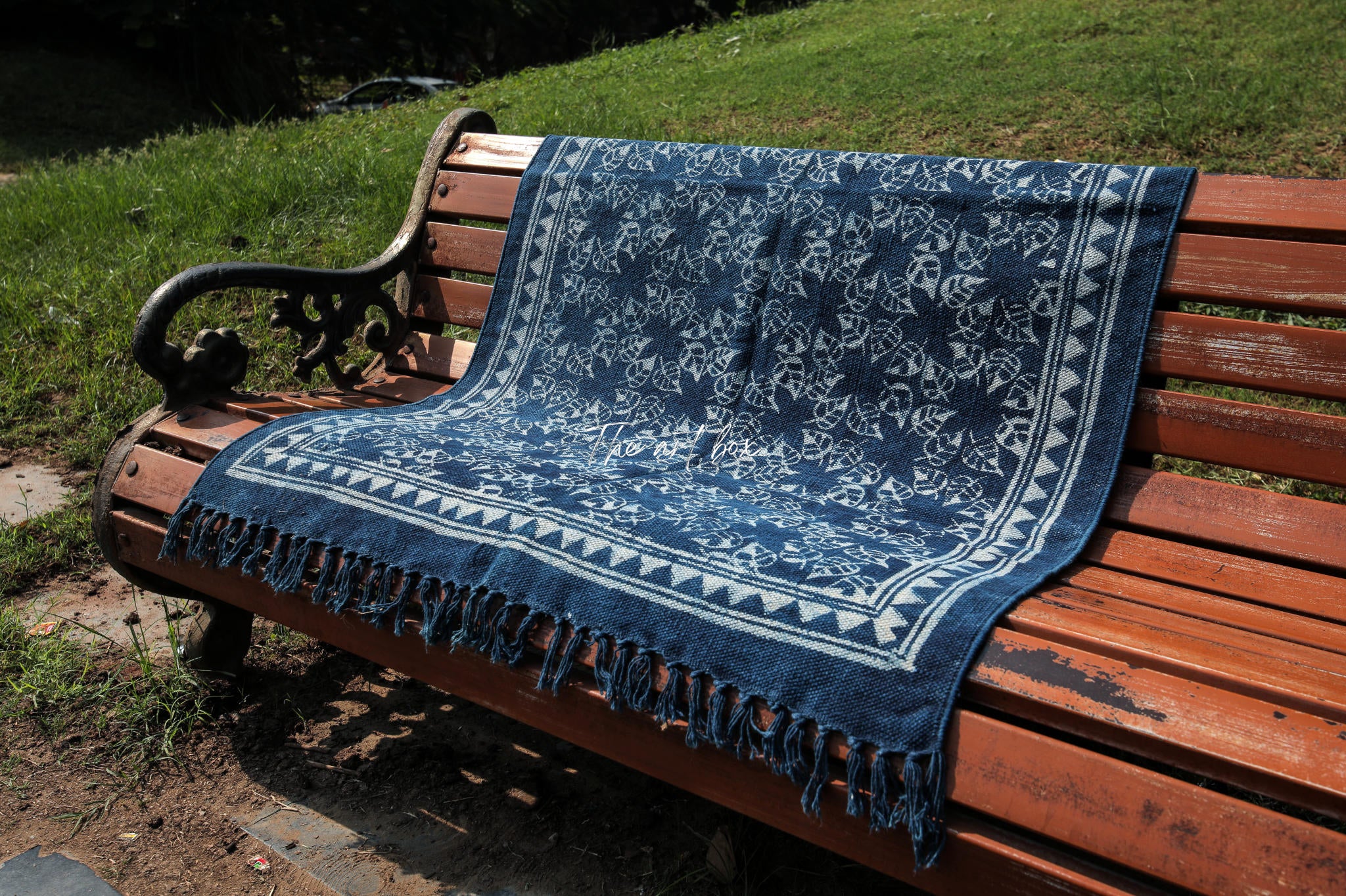 Indigo Blue Dabu Block Print Cotton Rectangle Rugs