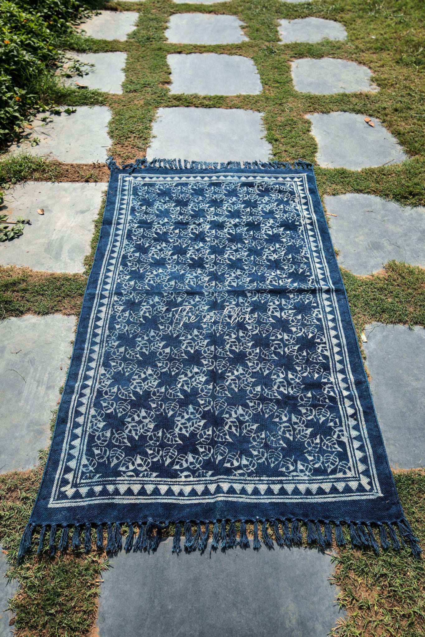 Indigo Blue Dabu Block Print Cotton Rectangle Rugs