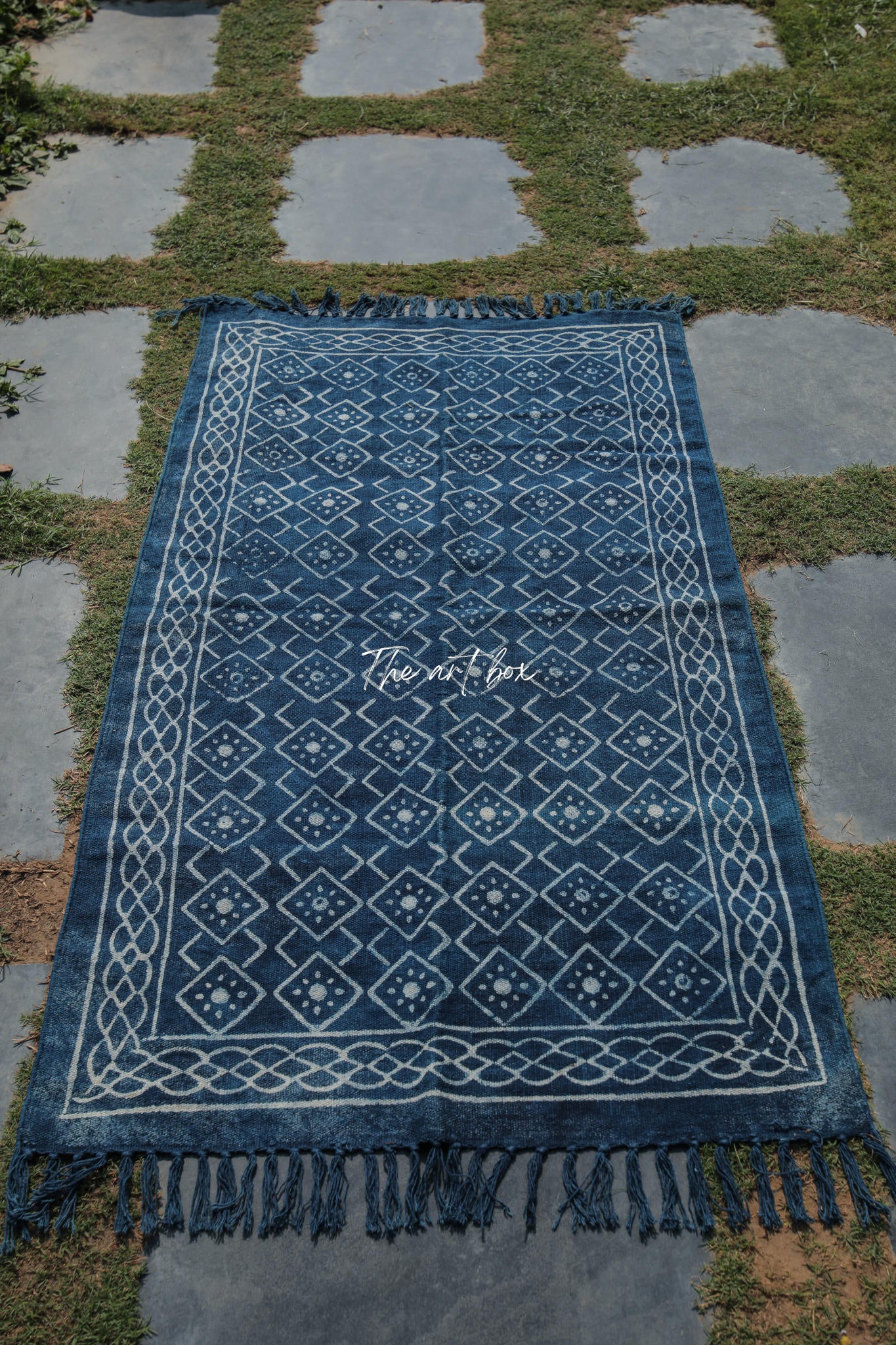 Indigo Blue Hand Block Print Cotton Rectangle Rugs