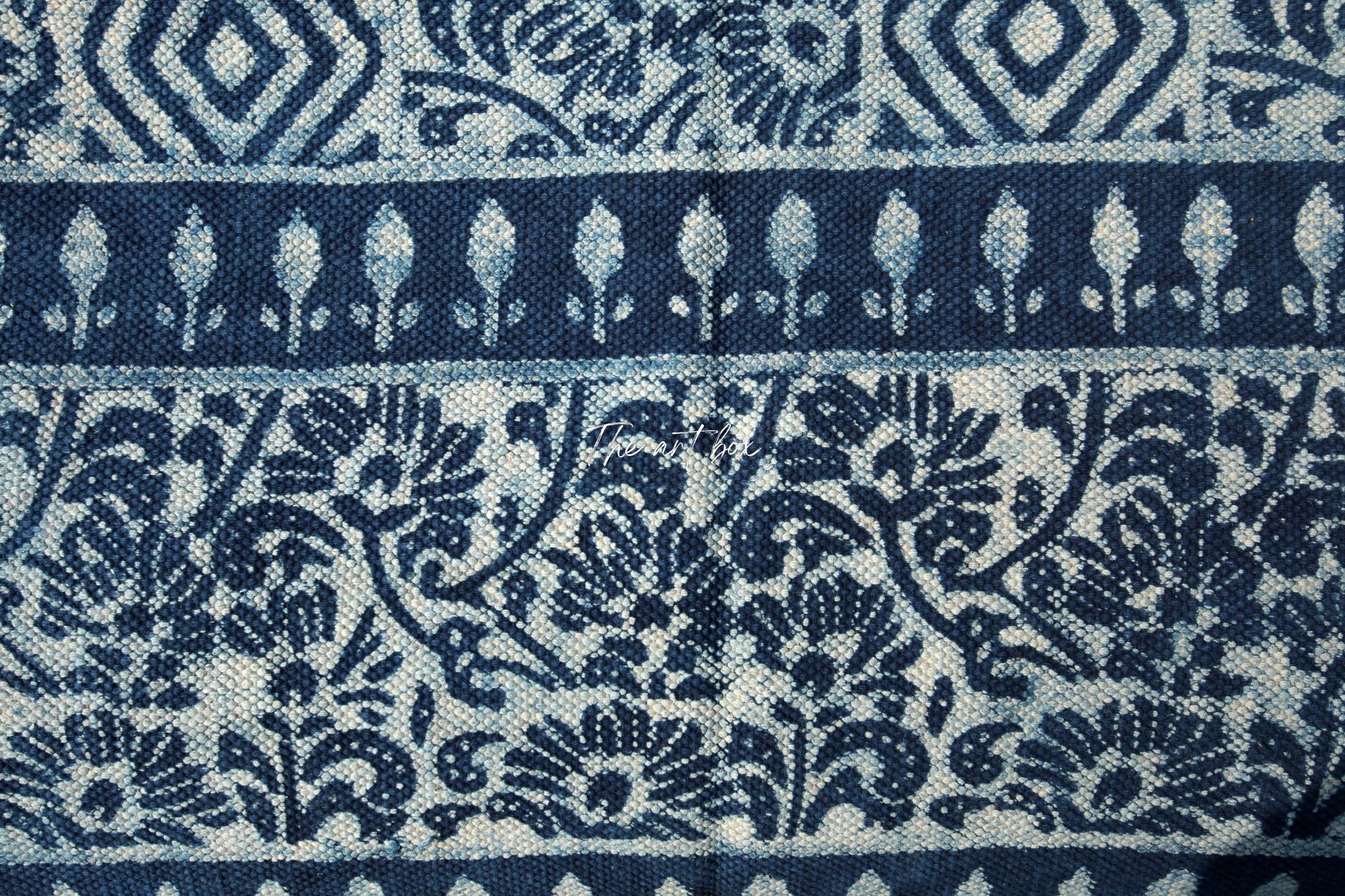 Indigo Blue Dabu Block Print Cotton Rectangle Rugs