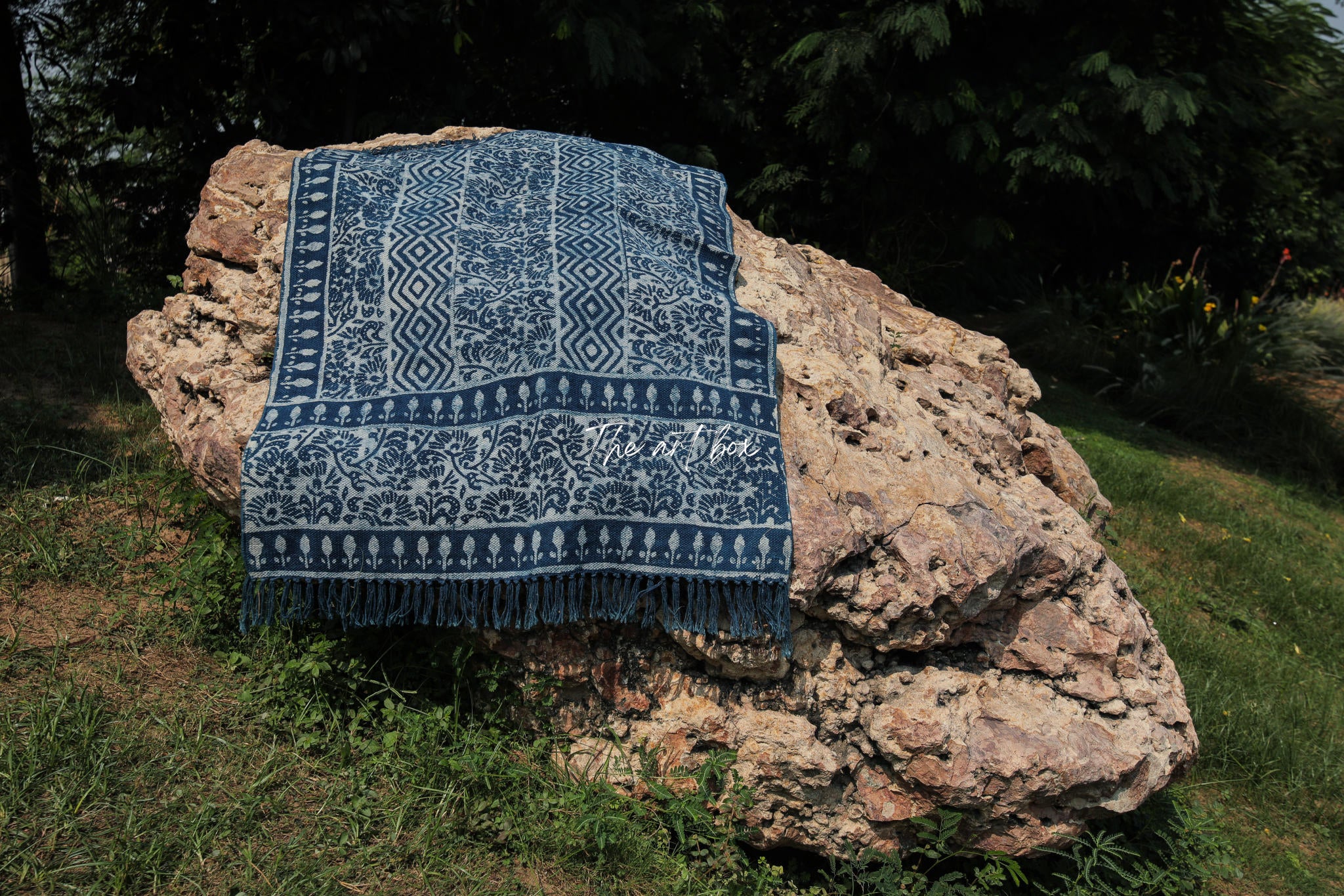 Indigo Blue Dabu Block Print Cotton Rectangle Rugs