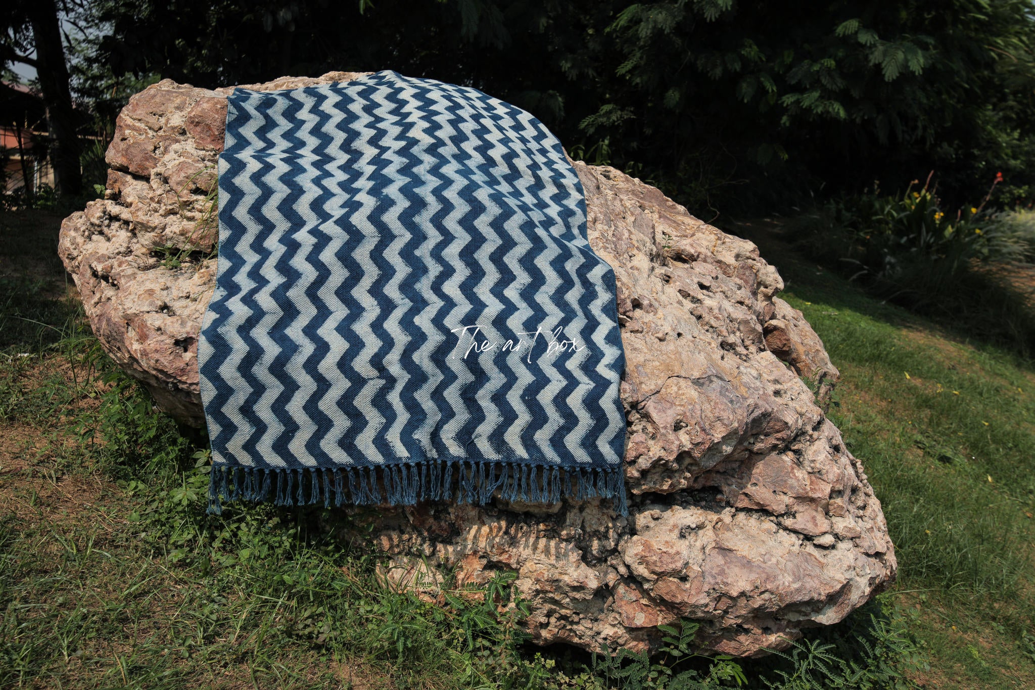 Indigo Blue Dabu Block Print Cotton Rectangle Rugs