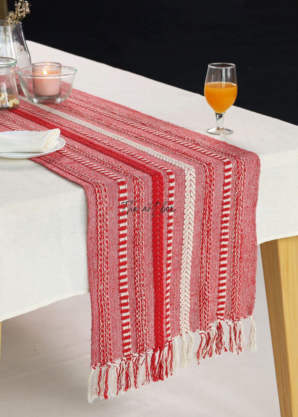 Farmhouse Red Braided Stripe Table Runner