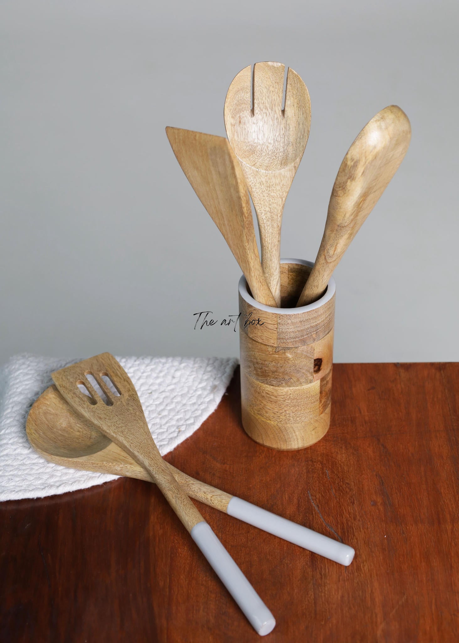 Mango Wood Spatula Set - Grey Color