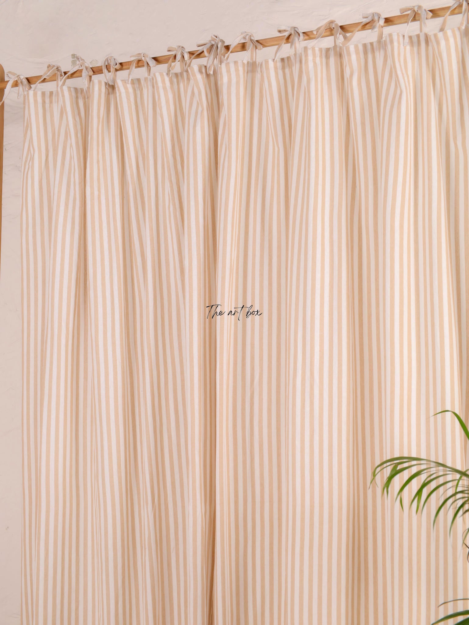 Linen Gauze Peach Stripes Tie Top Curtains- 2 Panel set