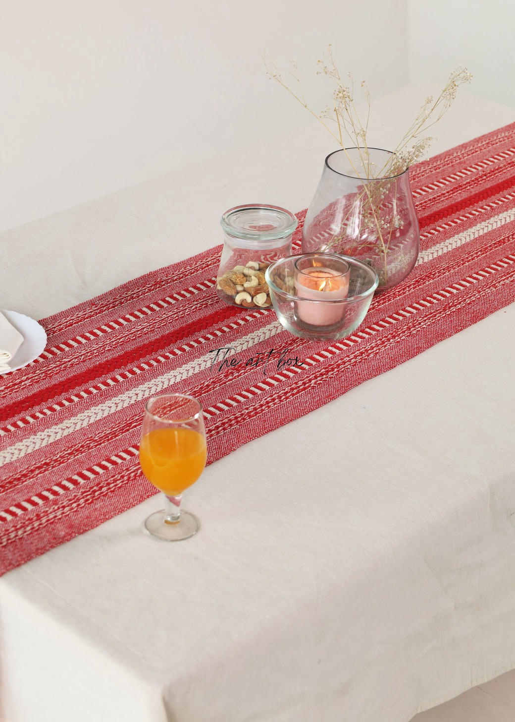 Farmhouse Red Braided Stripe Table Runner