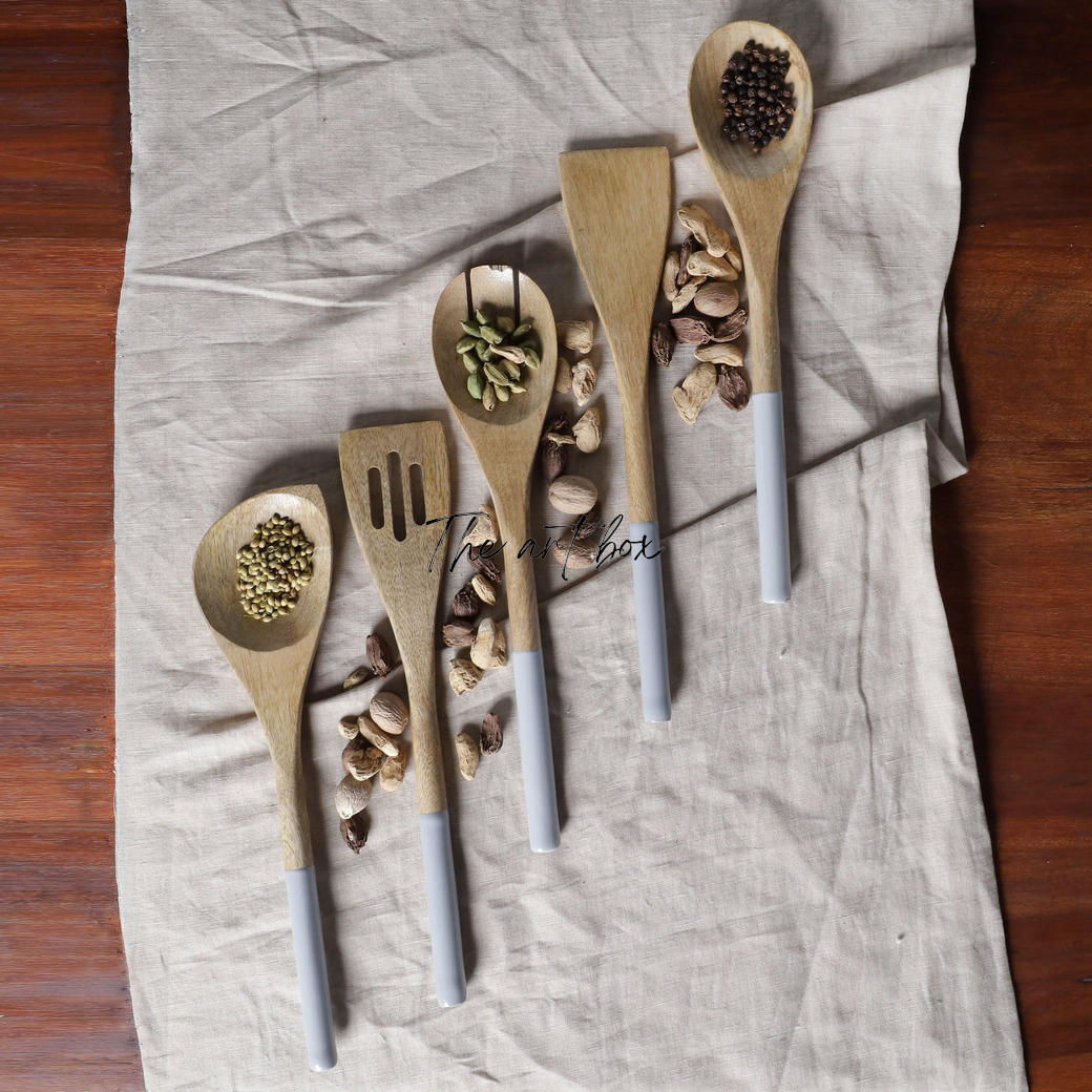 Mango Wood Spatula Set - Grey Color