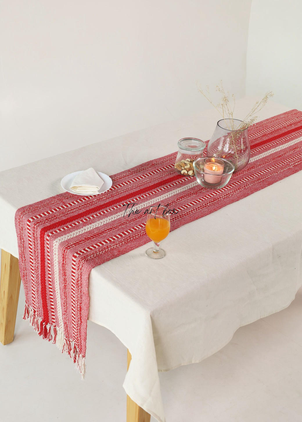 Farmhouse Red Braided Stripe Table Runner