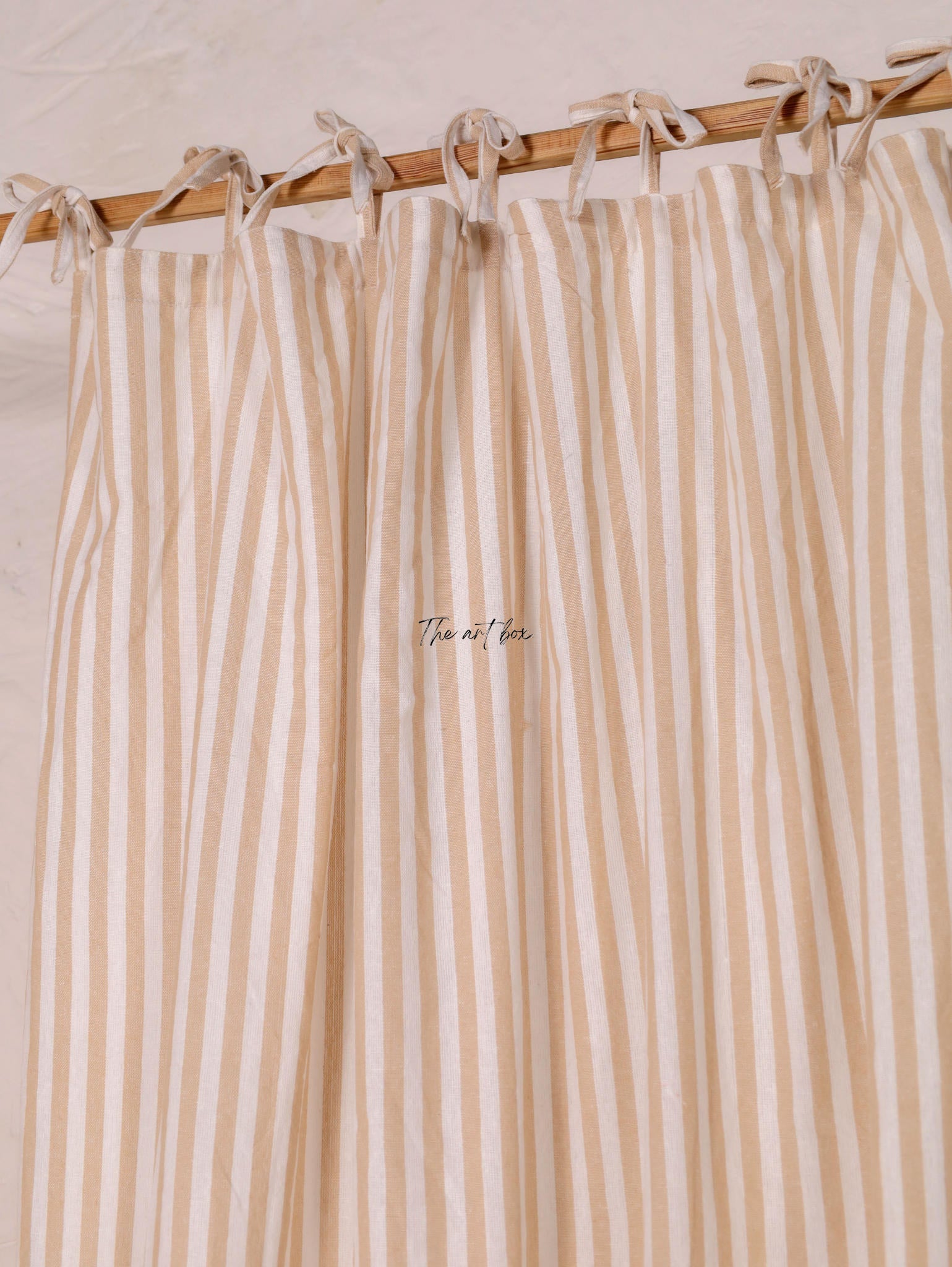 Linen Gauze Peach Stripes Tie Top Curtains- 2 Panel set