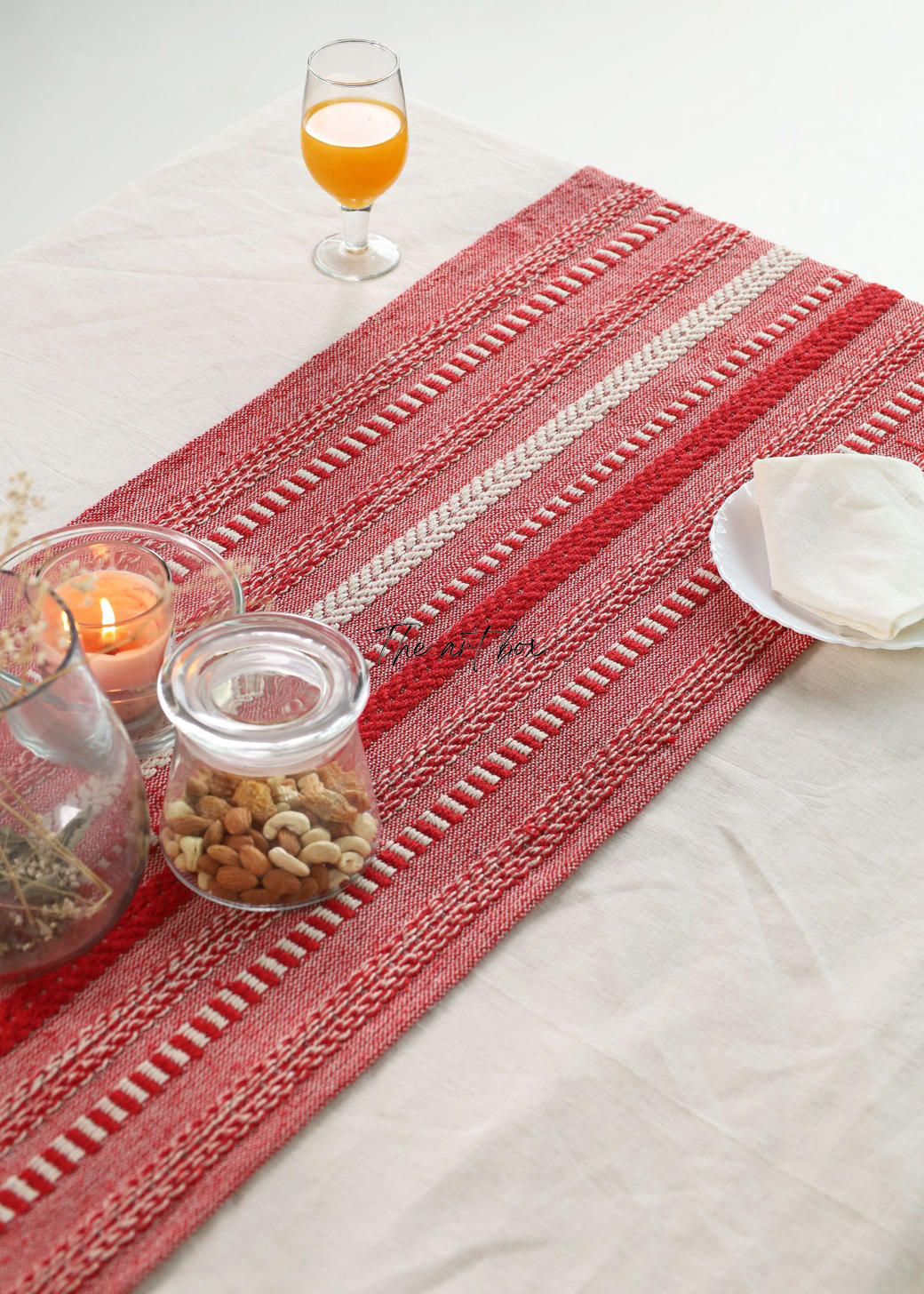 Farmhouse Red Braided Stripe Table Runner