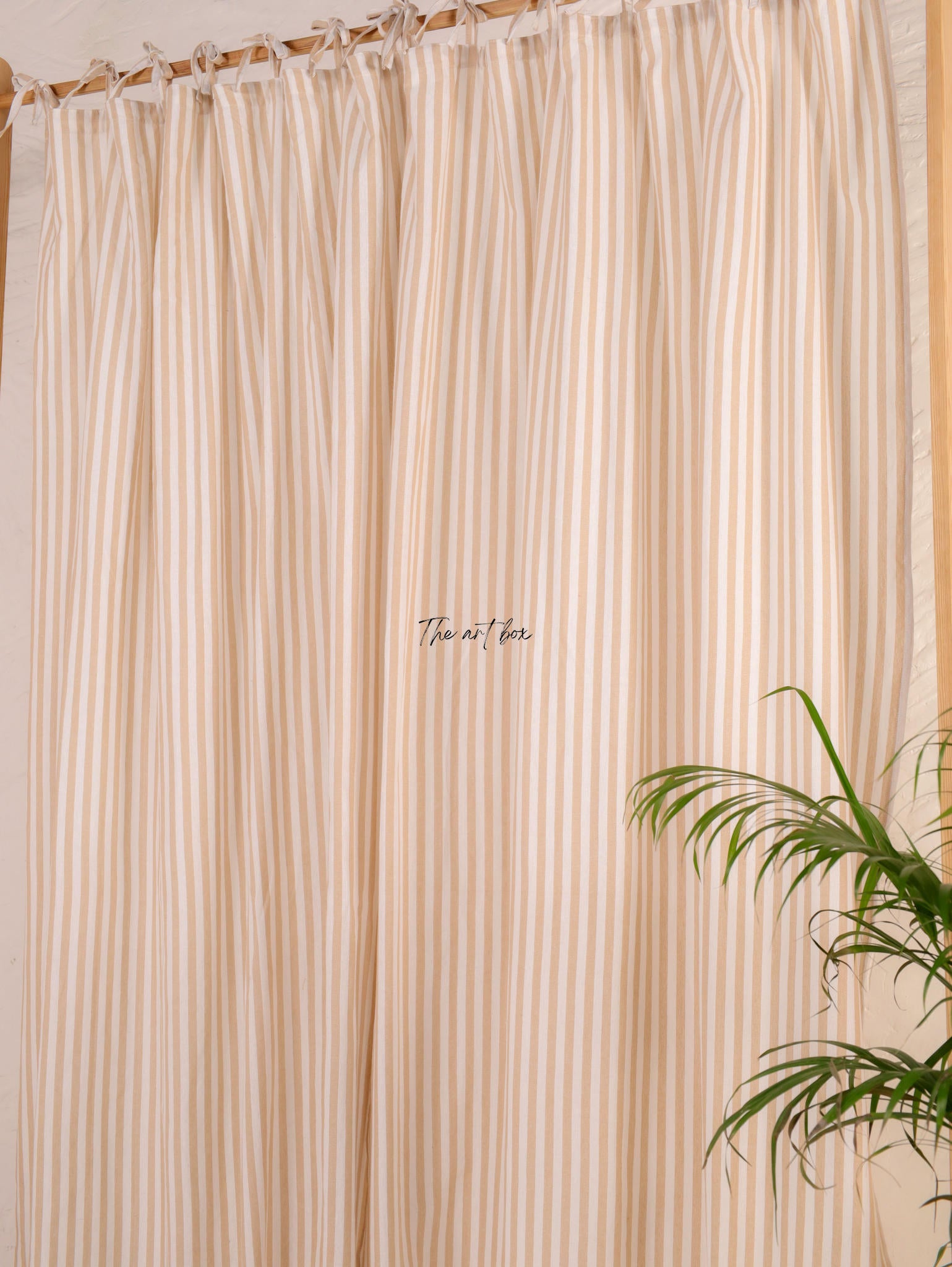 Linen Gauze Peach Stripes Tie Top Curtains- 2 Panel set