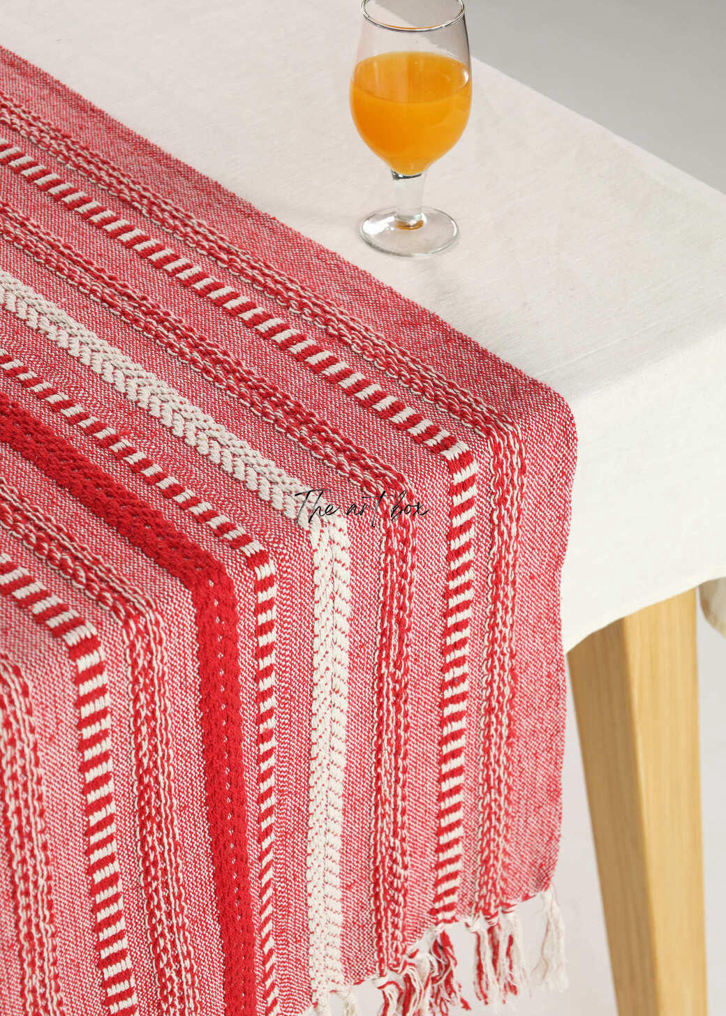 Farmhouse Red Braided Stripe Table Runner