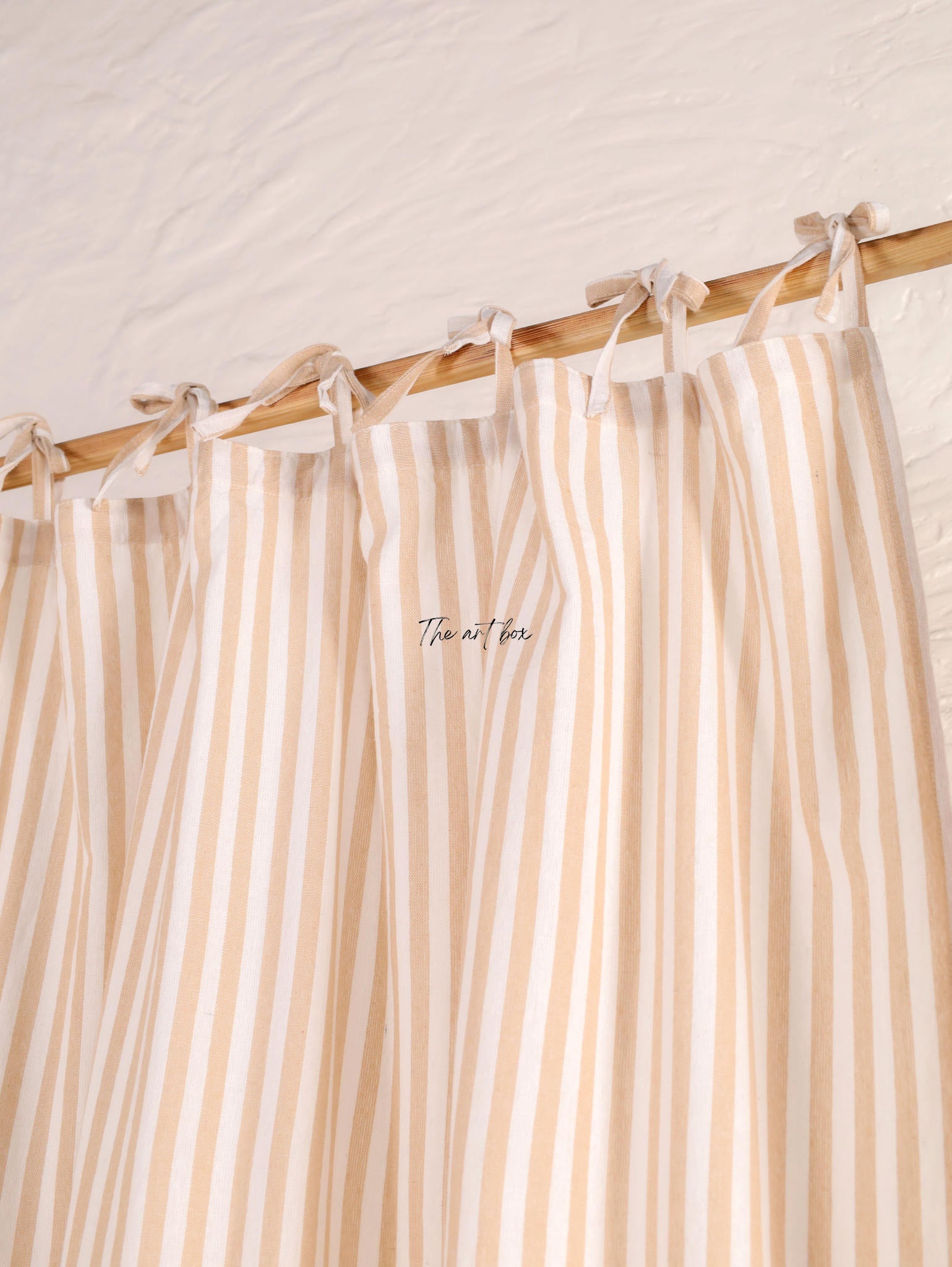 Linen Gauze Peach Stripes Tie Top Curtains- 2 Panel set