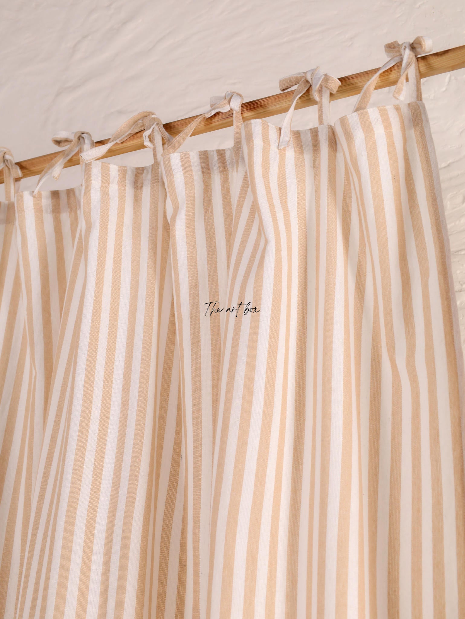 Linen Gauze Peach Stripes Tie Top Curtains- 2 Panel set