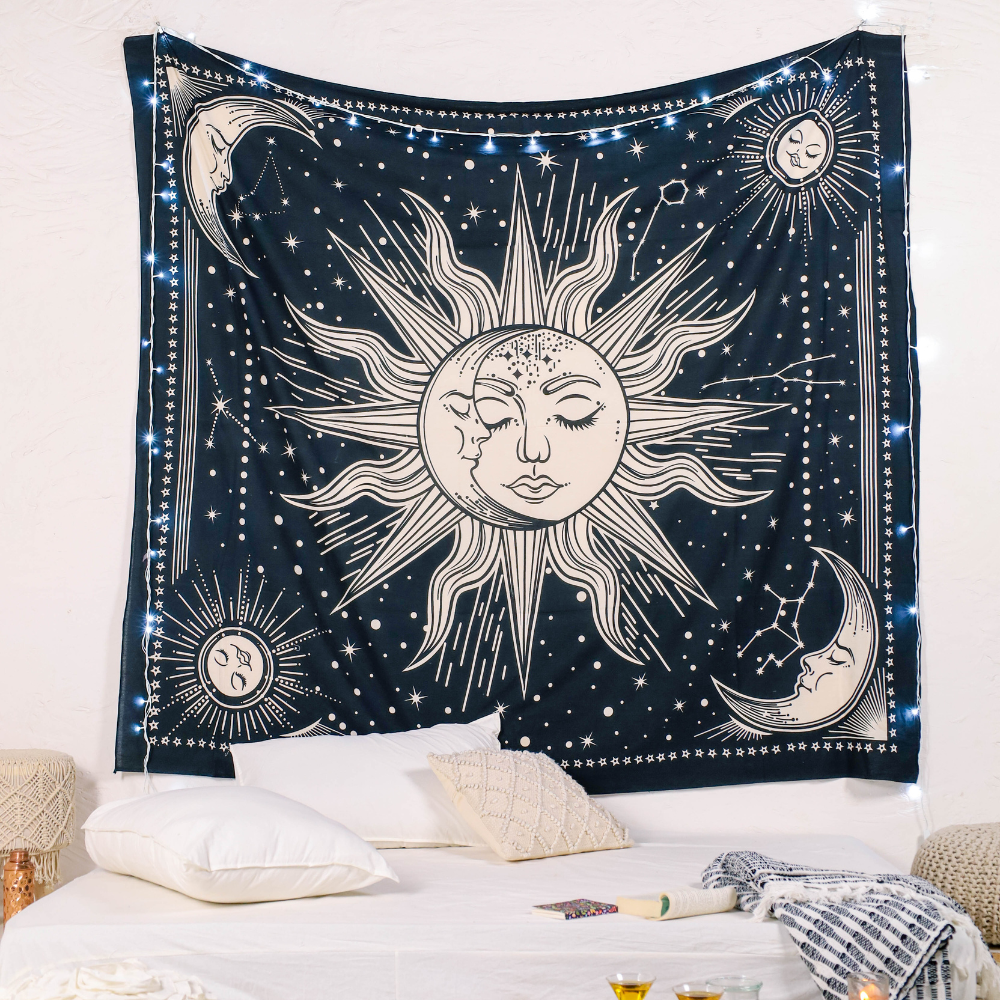 Black and White Burning Sun Tapestry