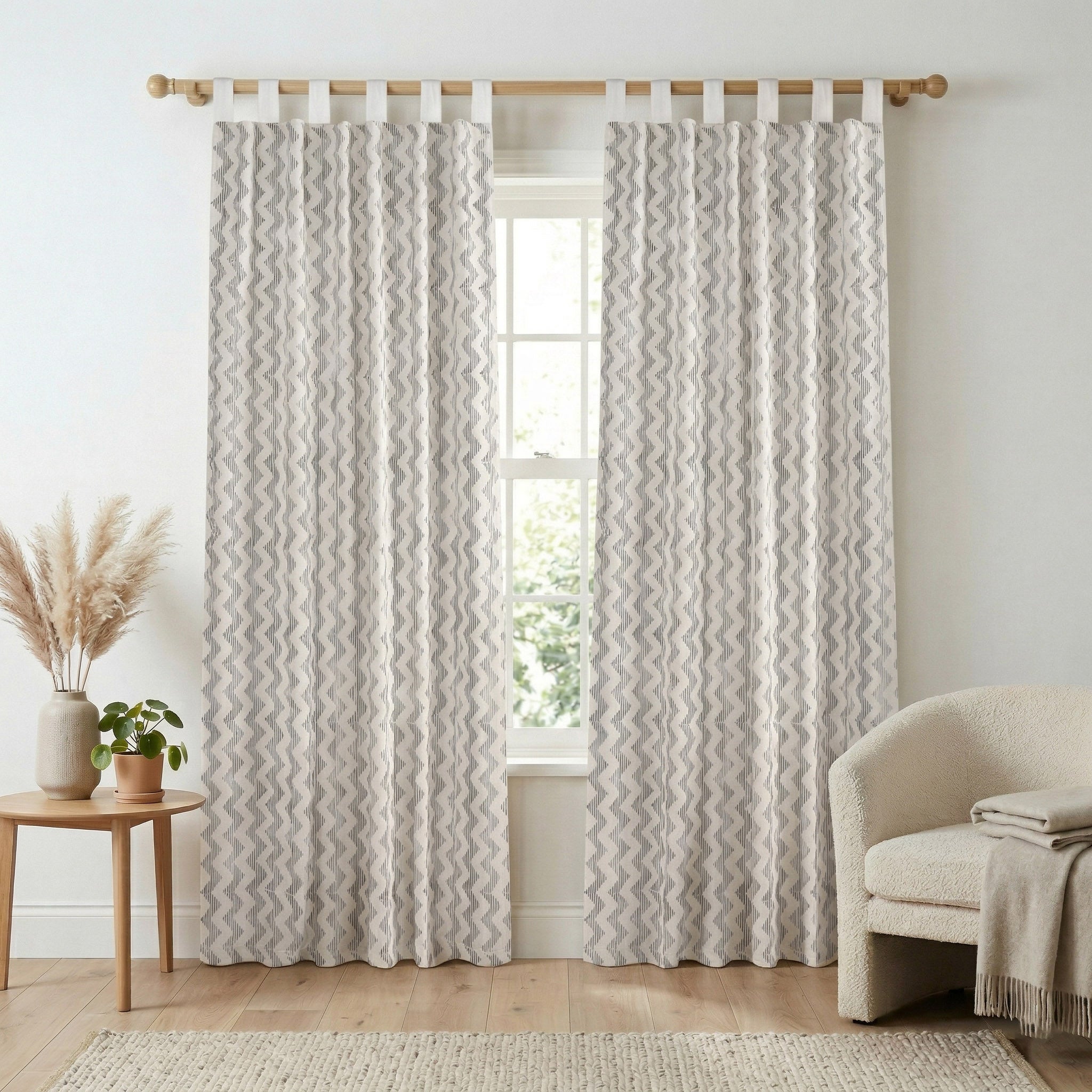 Modern Geo-Zigzag Cotton Curtain – Minimalist Monochrome Single Panel