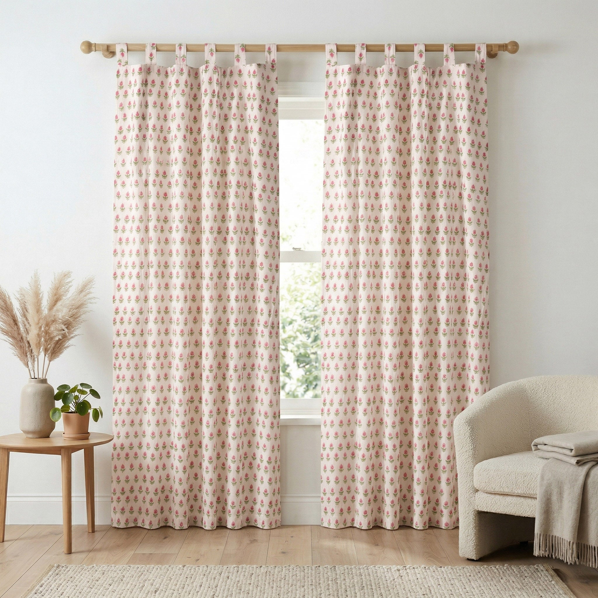 Pink Tulip Blossom Cotton Curtain – Handcrafted Single Panel Drapery