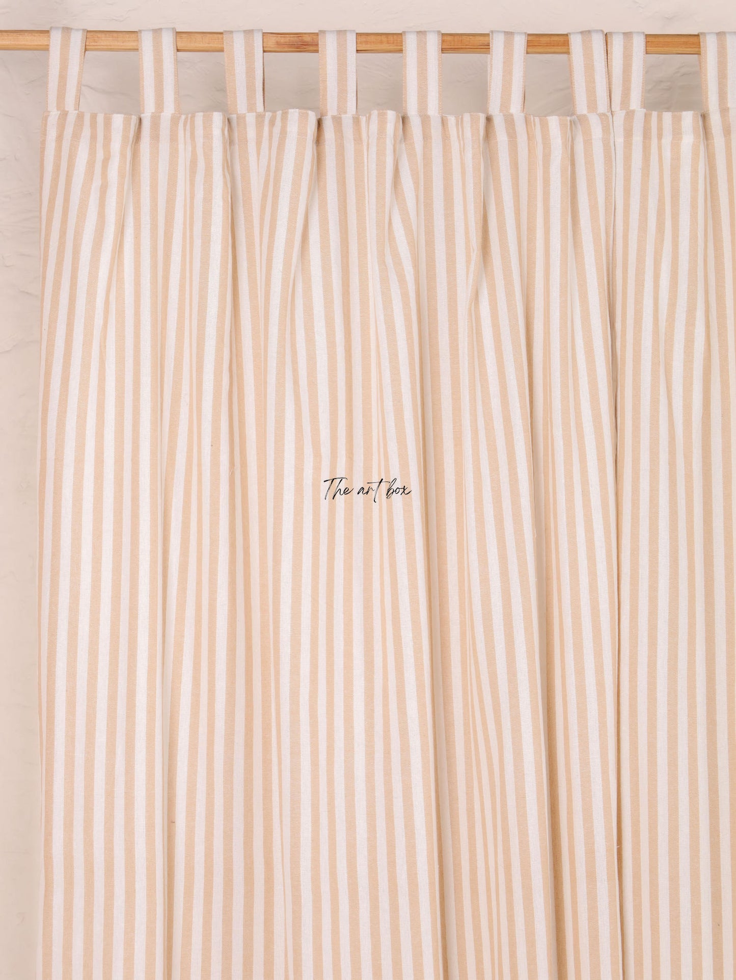 Linen Gauze Peach Stripes Tap Top Curtains- 2 Panel set