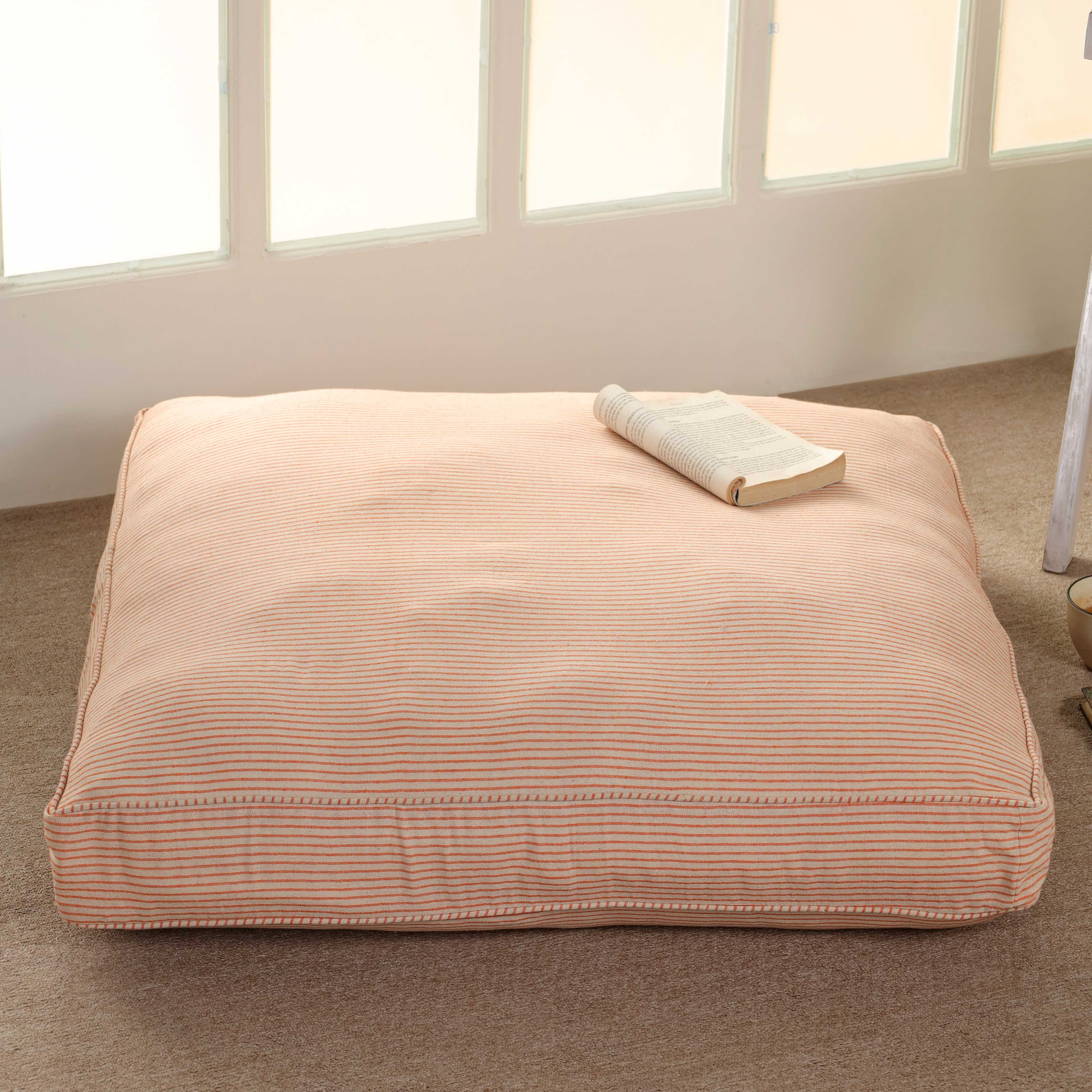 Sunset Terracotta Pinstripe Floor Cushion – Oversized Boho Meditation & Yoga Seating Pillow
