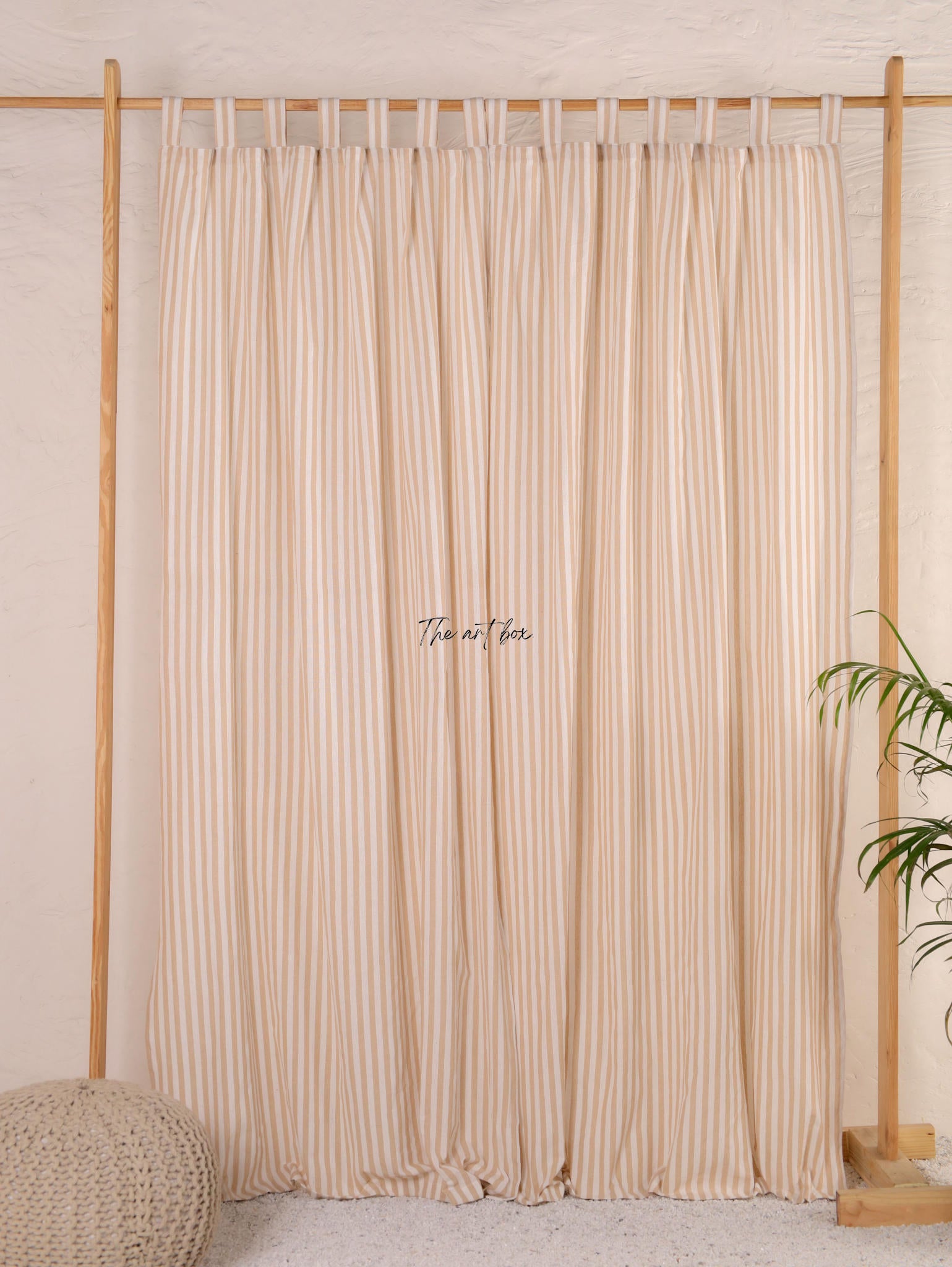 Linen Gauze Peach Stripes Tap Top Curtains- 2 Panel set