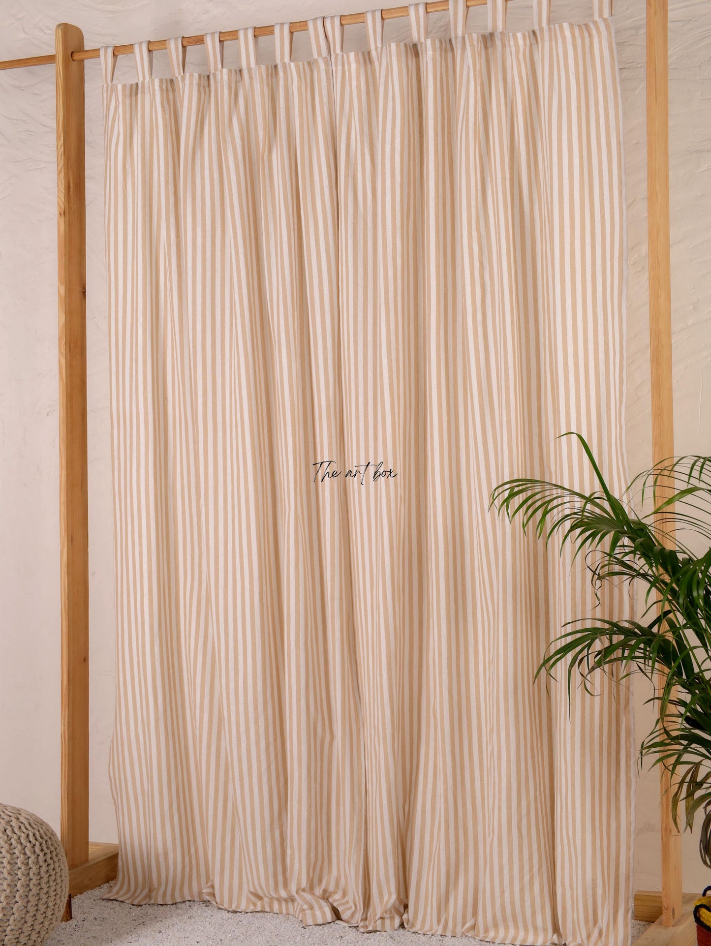 Linen Gauze Peach Stripes Tap Top Curtains- 2 Panel set