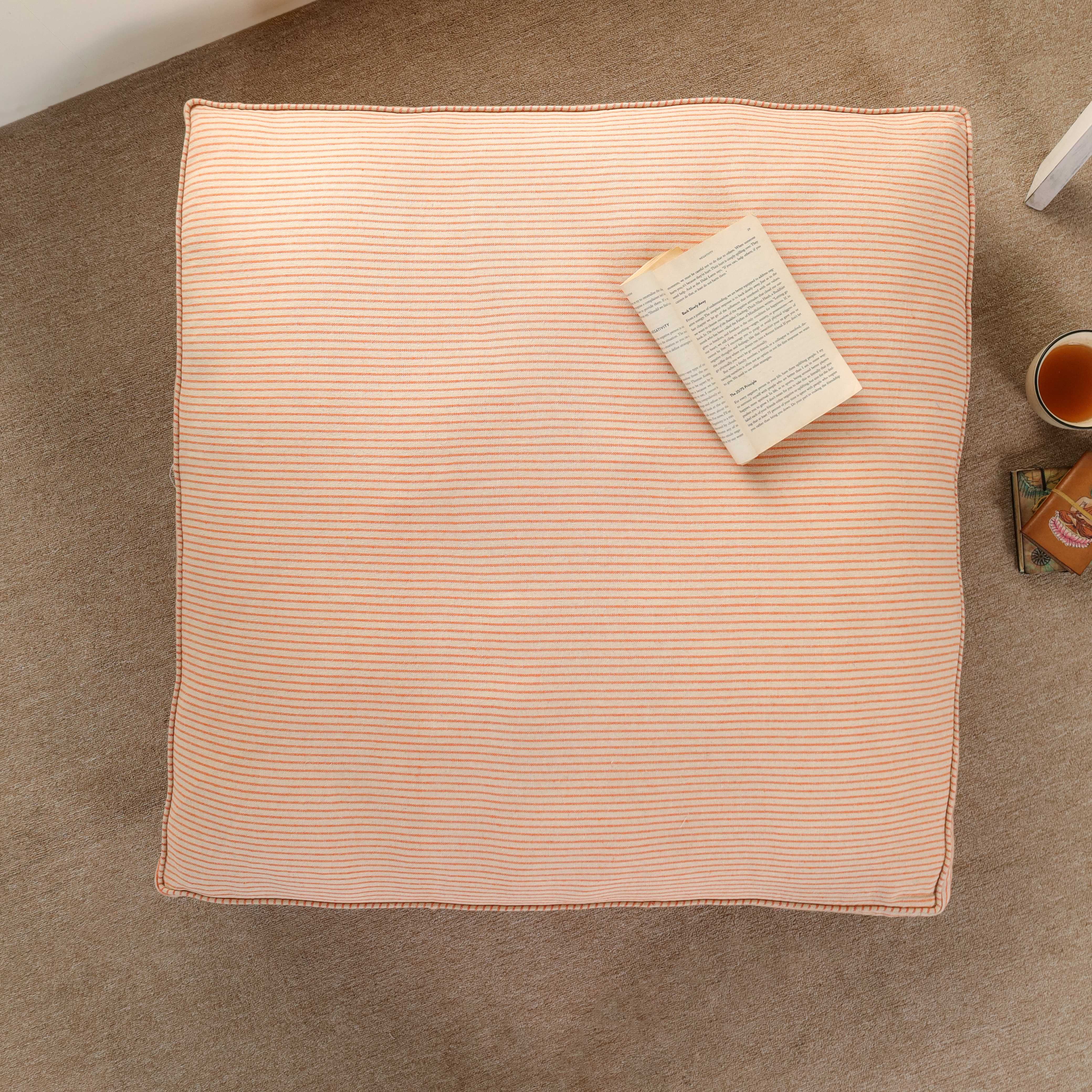 Sunset Terracotta Pinstripe Floor Cushion – Oversized Boho Meditation & Yoga Seating Pillow