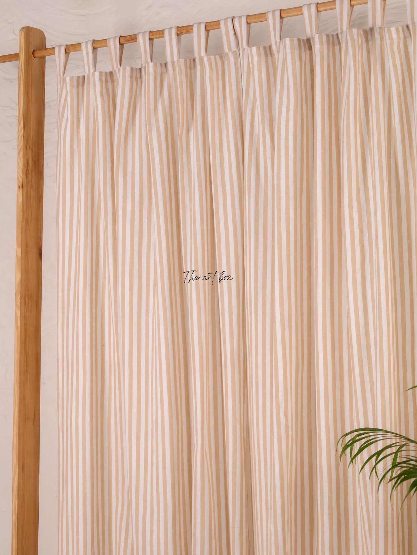 Linen Gauze Peach Stripes Tap Top Curtains- 2 Panel set