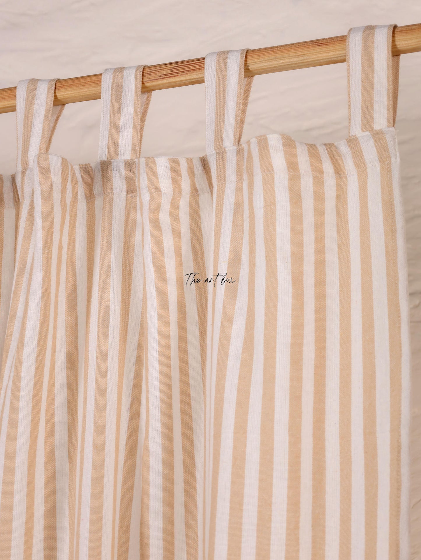 Linen Gauze Peach Stripes Tap Top Curtains- 2 Panel set