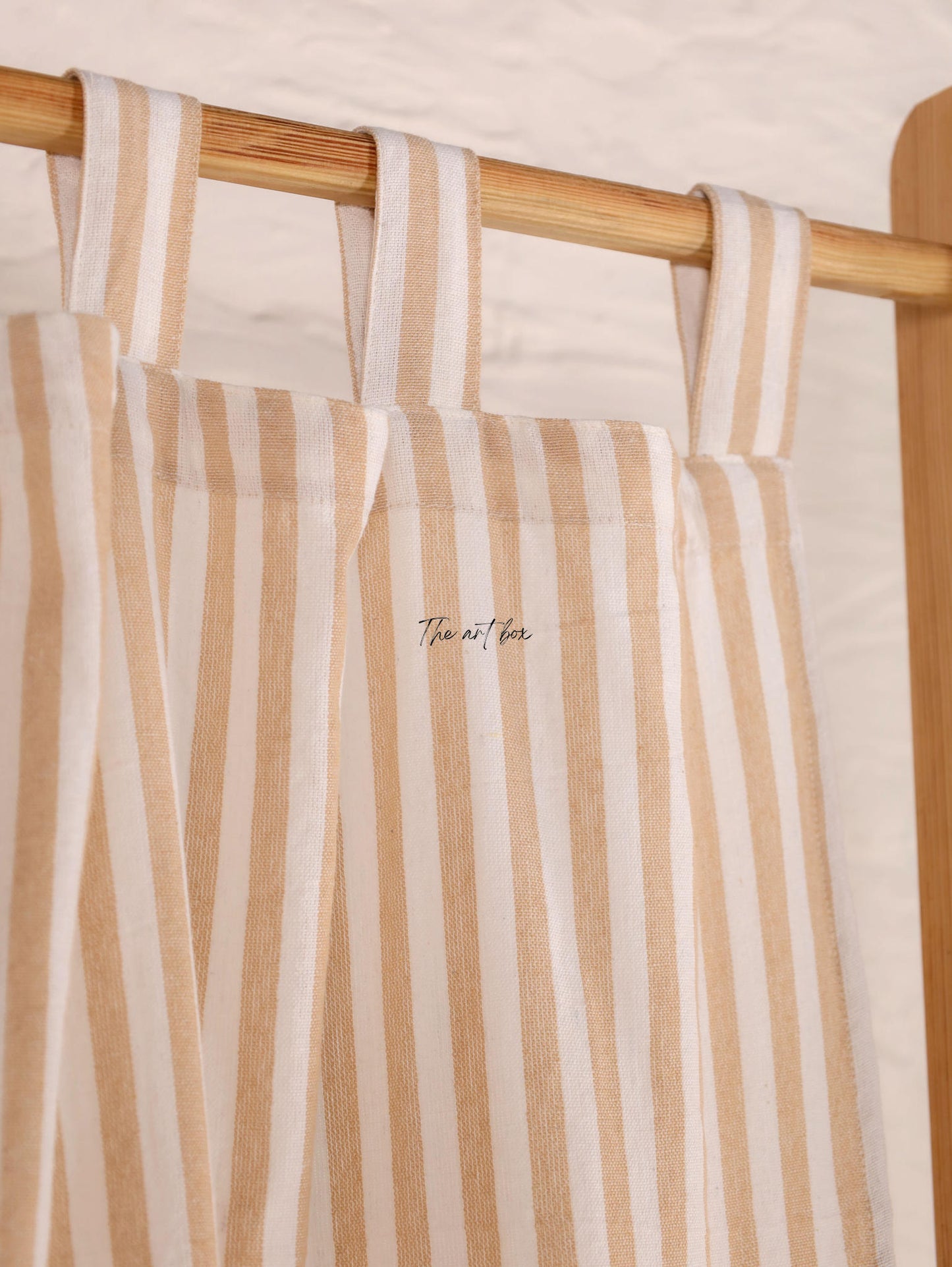 Linen Gauze Peach Stripes Tap Top Curtains- 2 Panel set