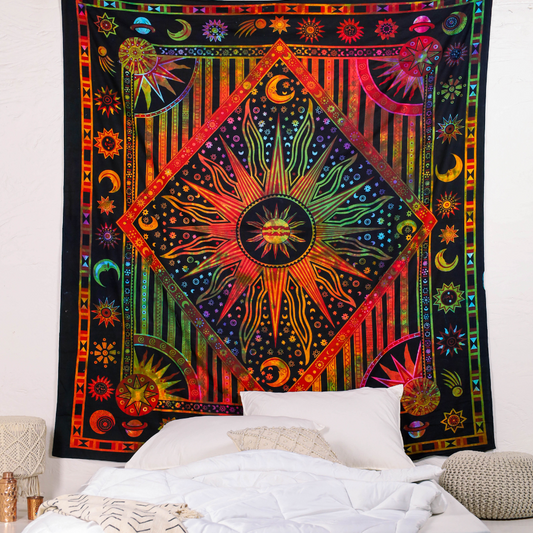 Multicolor Burning Sun Tapestry