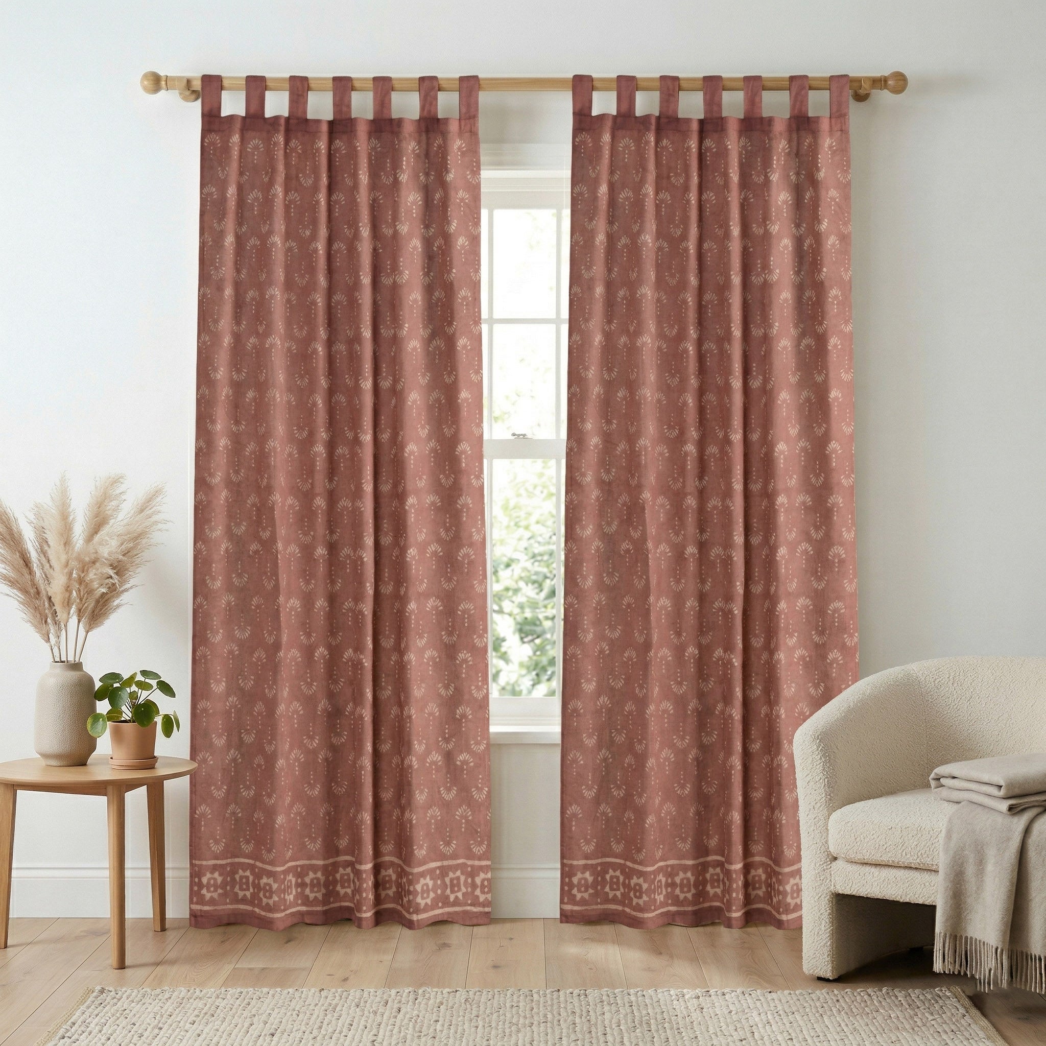 Mauve Earth Botanical Cotton Curtain – Handcrafted Single Panel