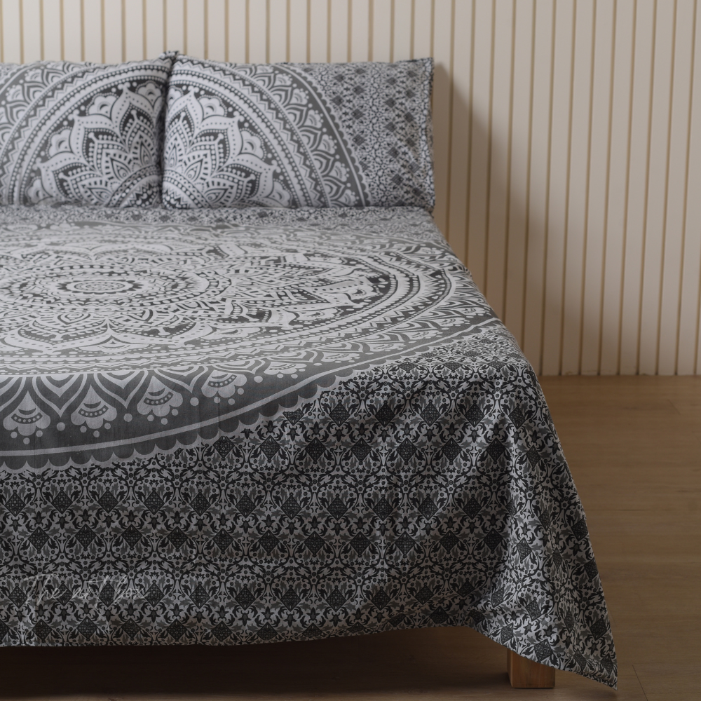 Black Mandala Bedsheet set with pillow covers