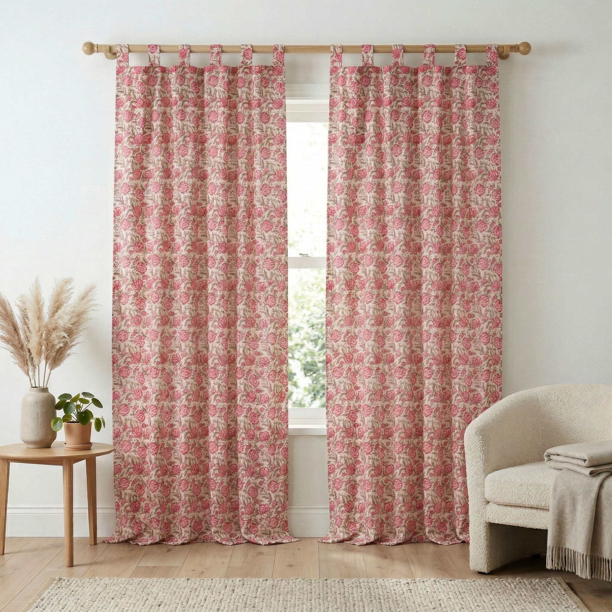Vintage Rose Floral Cotton Curtain – Handcrafted Single Panel Drapery