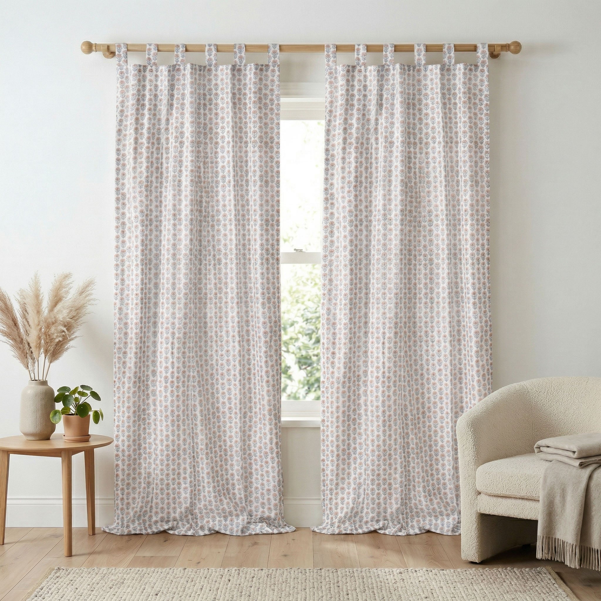 Premium 100% Cotton Floral Print Curtain - Modern Farmhouse Style (Single Panel)