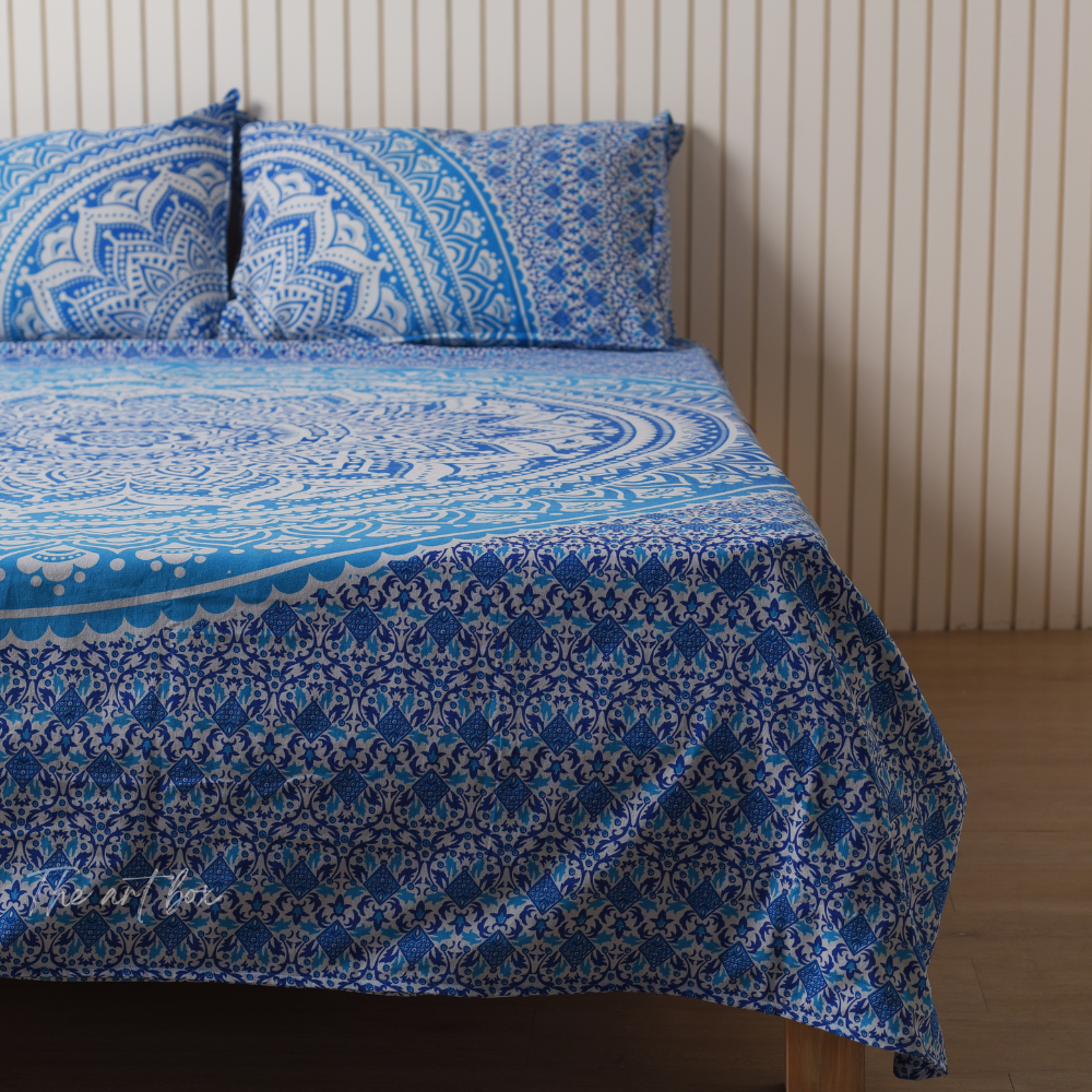 Midnight Blue Mandala Bedsheets with pillow covers