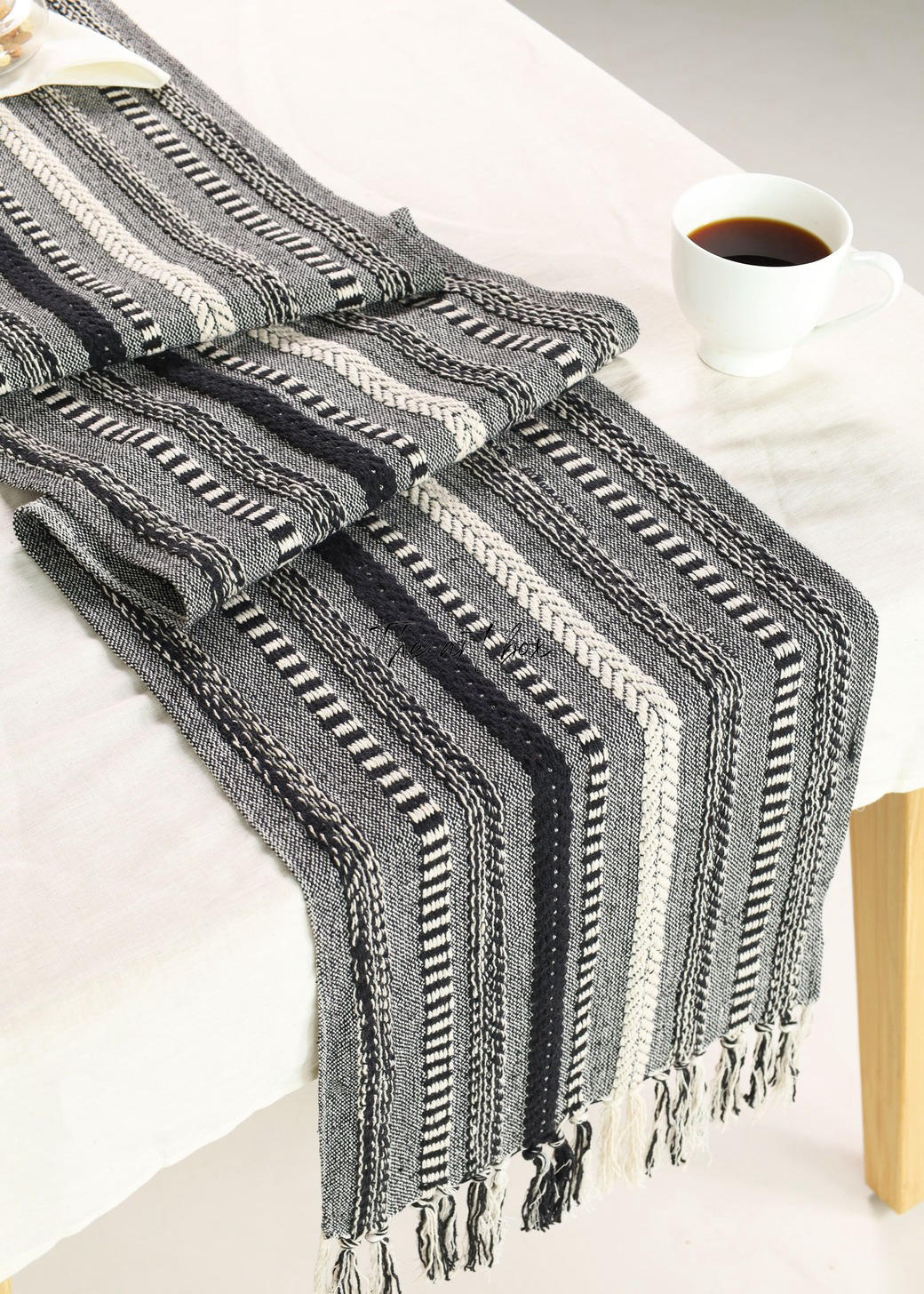 Farmhouse Black Braided Stripe Table Runner